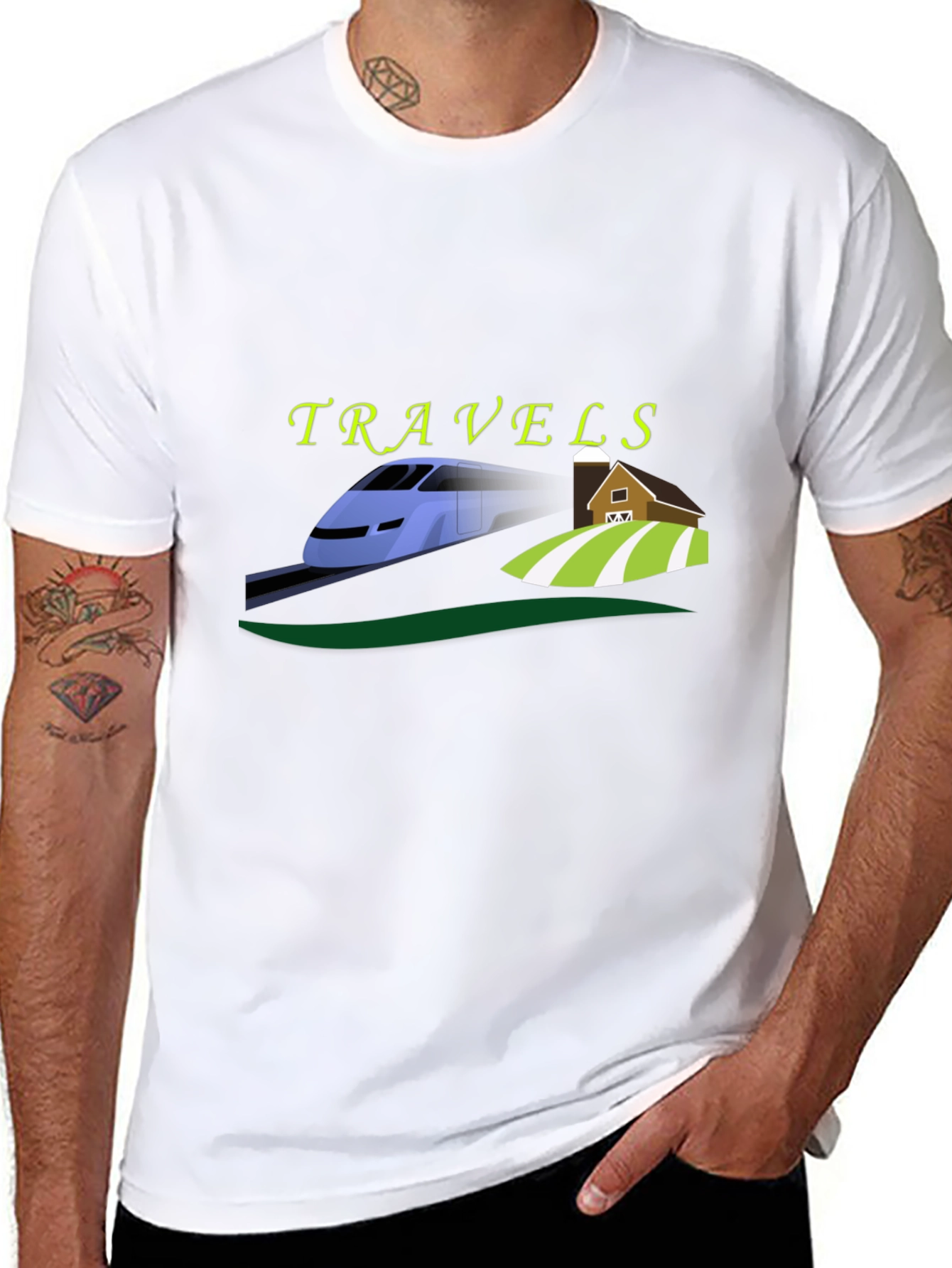 Travels Train and Farm Graphic Tee - Black
