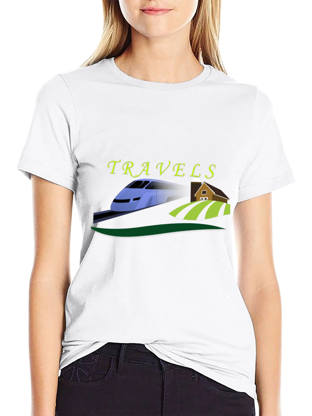 Travels Train and Farm Graphic Tee - Black