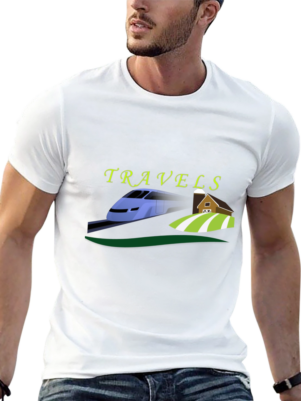 Travels Train and Farm Graphic Tee - Black