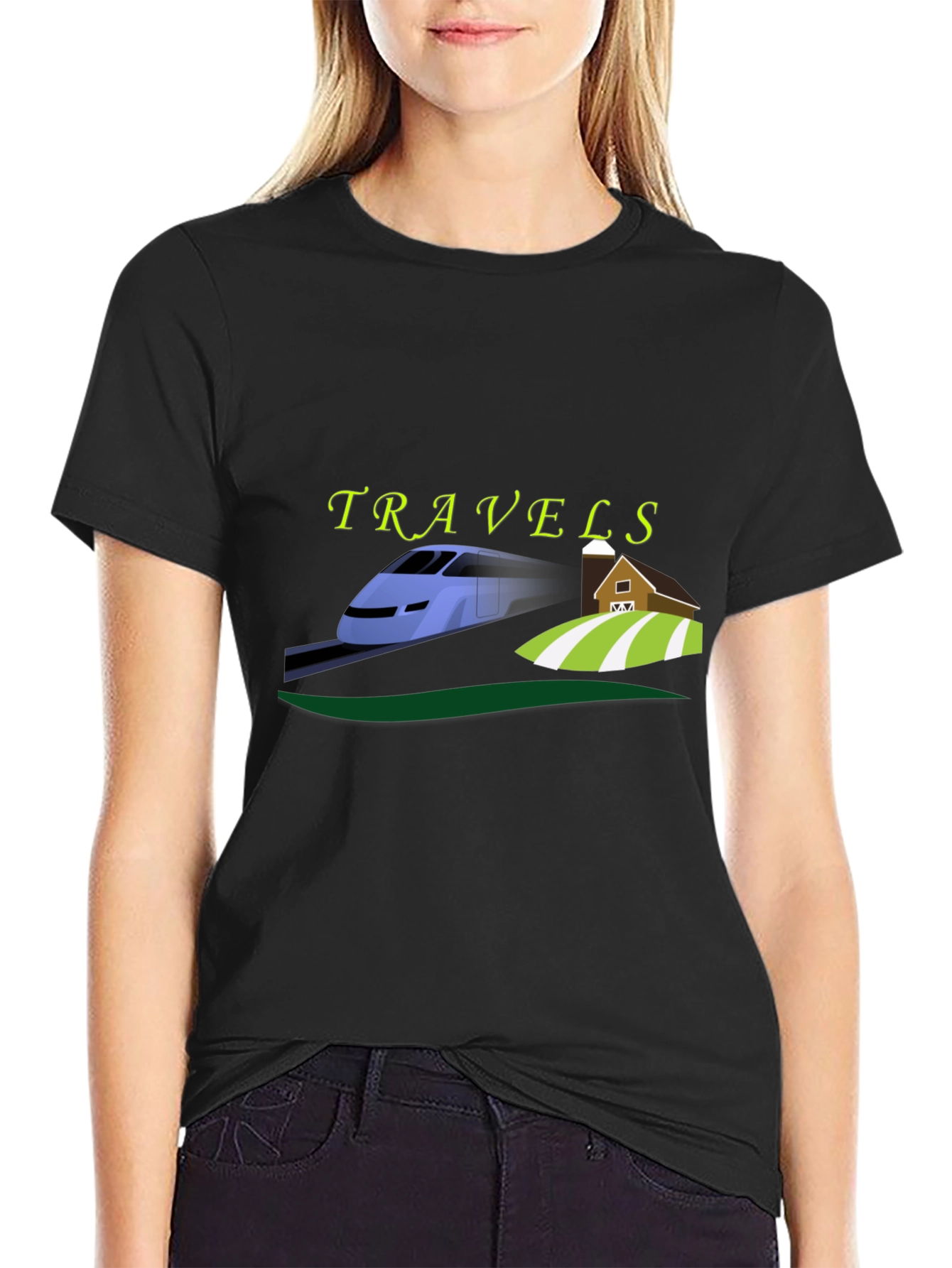 Travels Train and Farm Graphic Tee - Black