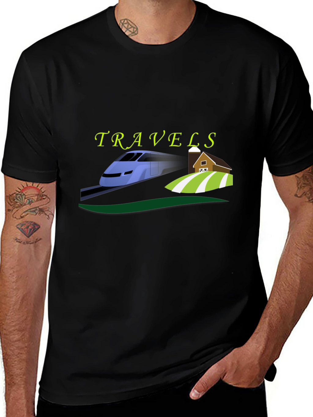 Travels Train and Farm Graphic Tee - Black