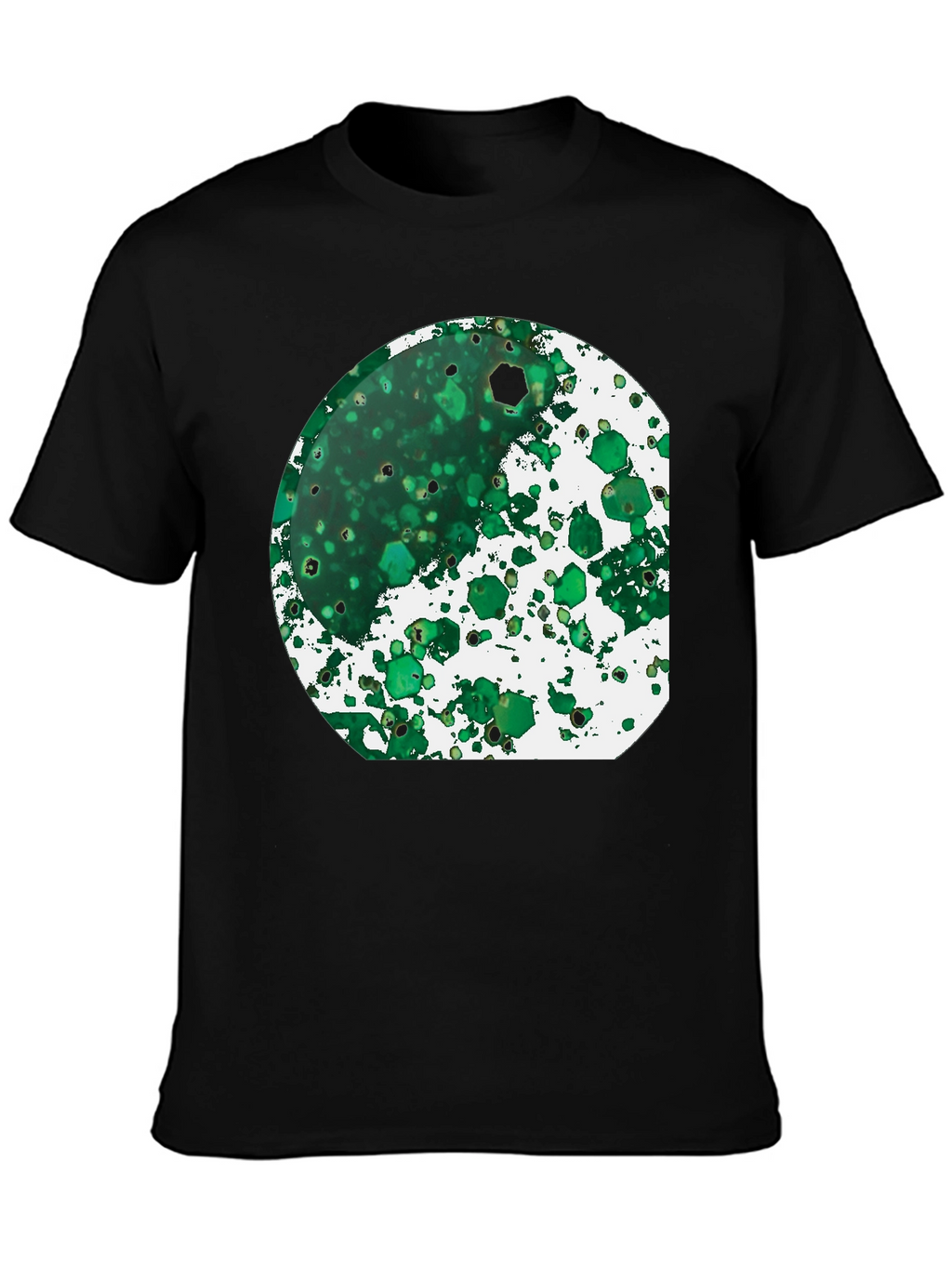 Green Abstract Art Print Black T-Shirt