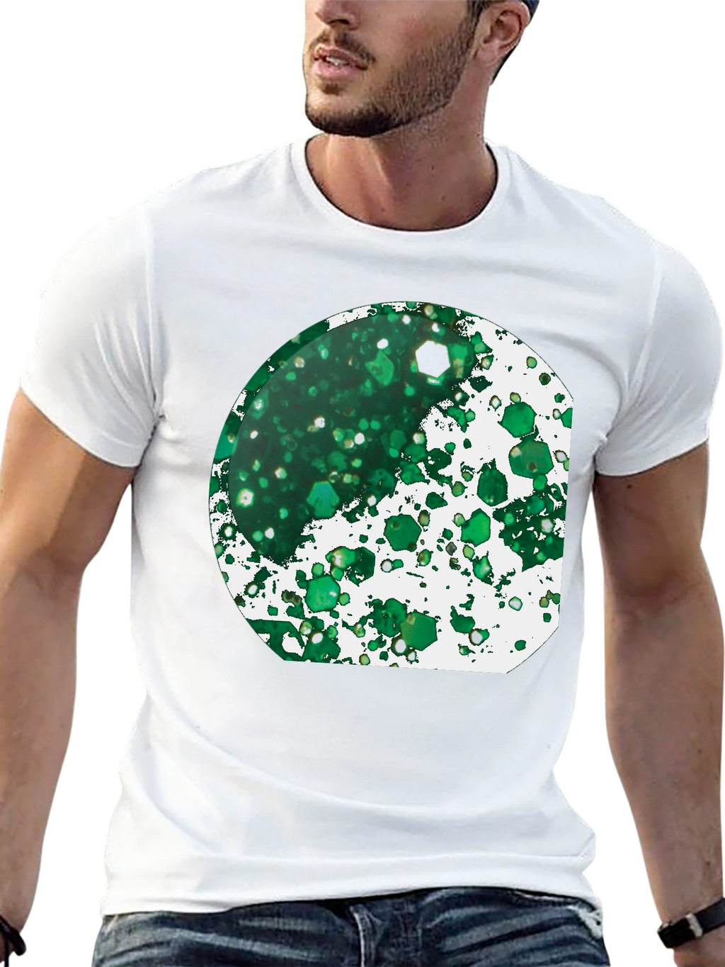 Green Abstract Art Print Black T-Shirt