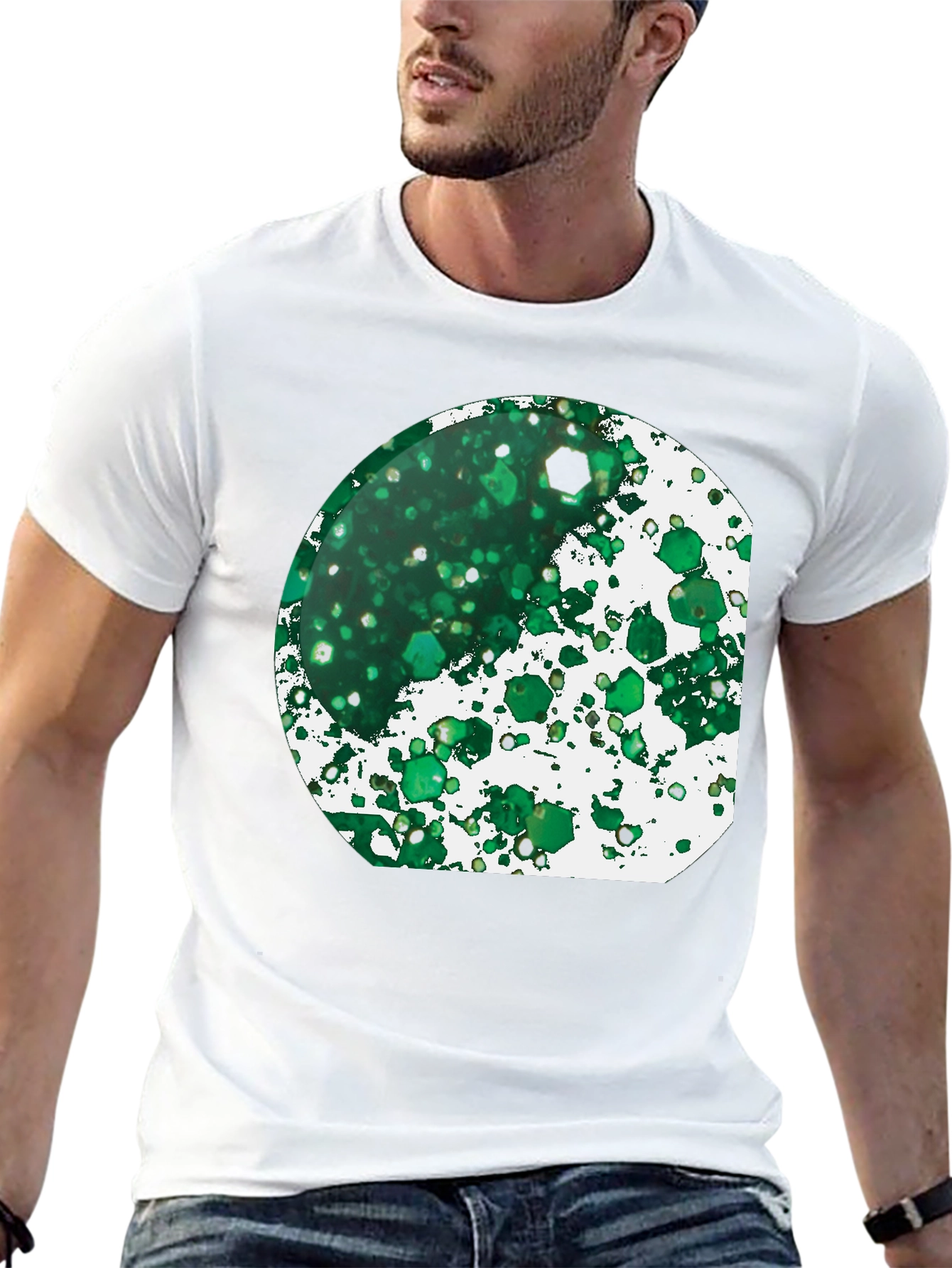 Green Abstract Art Print Black T-Shirt