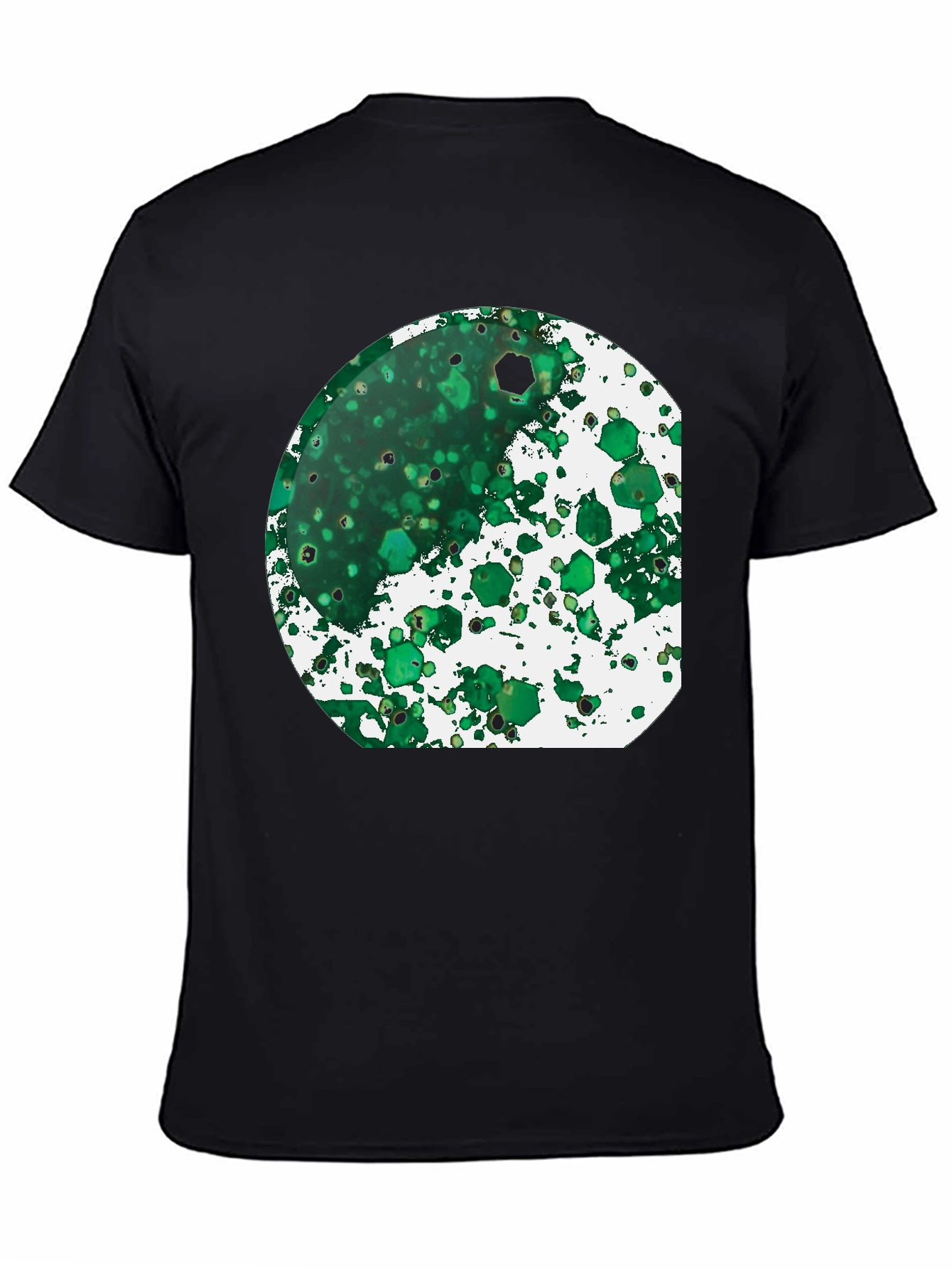 Green Abstract Art Print Black T-Shirt