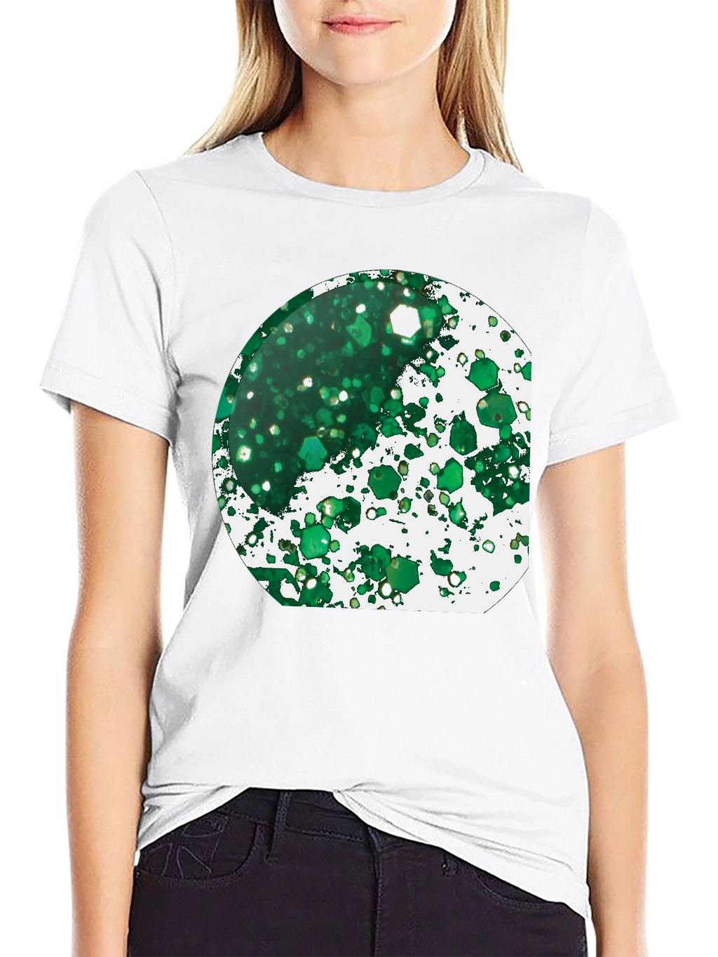 Green Abstract Art Print Black T-Shirt