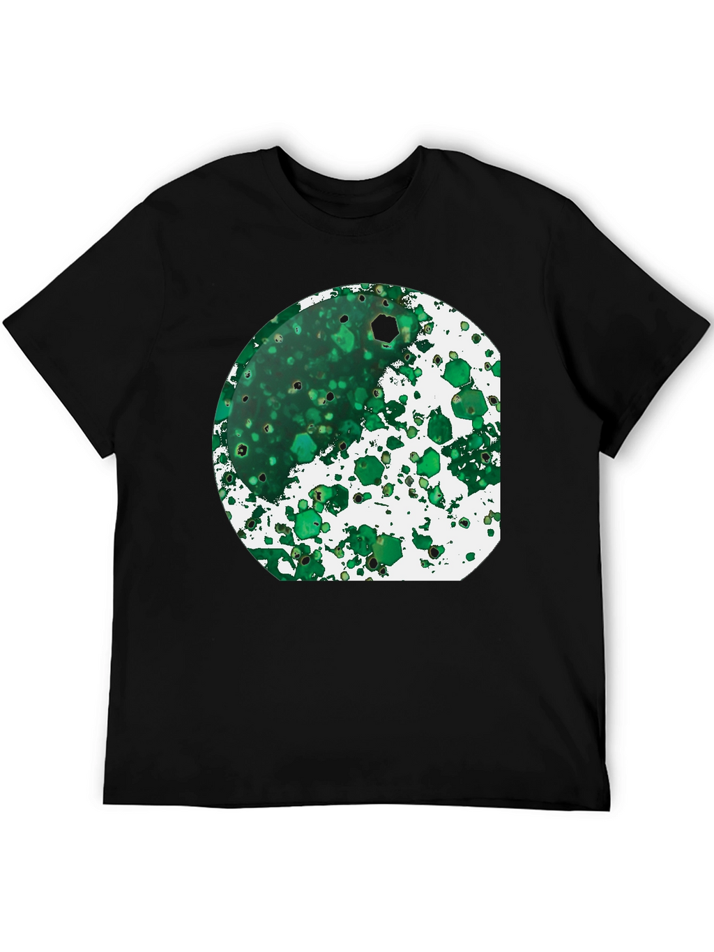 Green Abstract Art Print Black T-Shirt