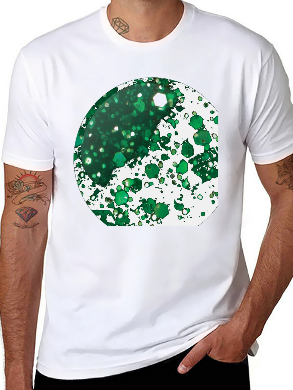 Green Abstract Art Print Black T-Shirt