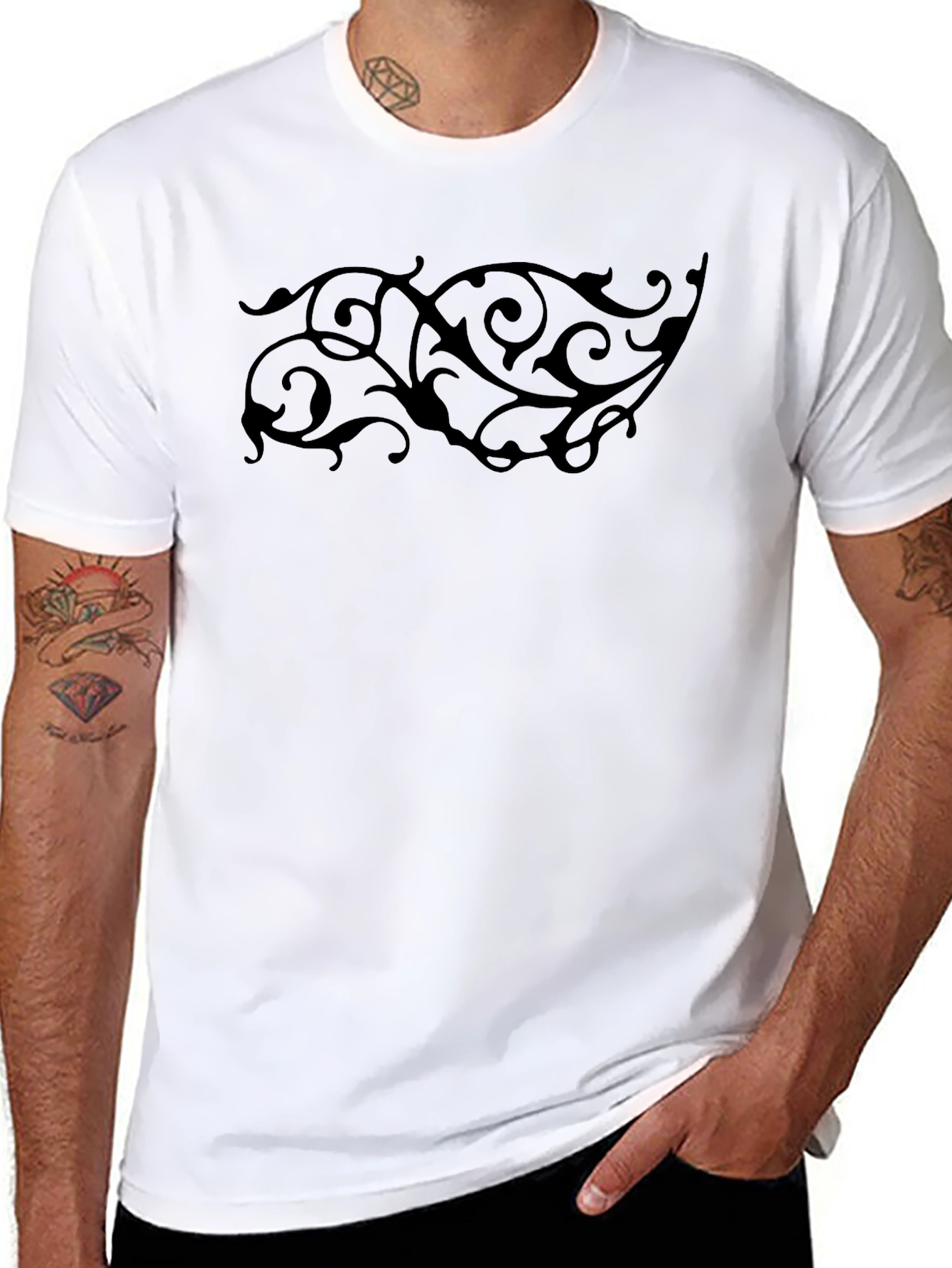 Black Graphic Tee - Elegant Swirl Design
