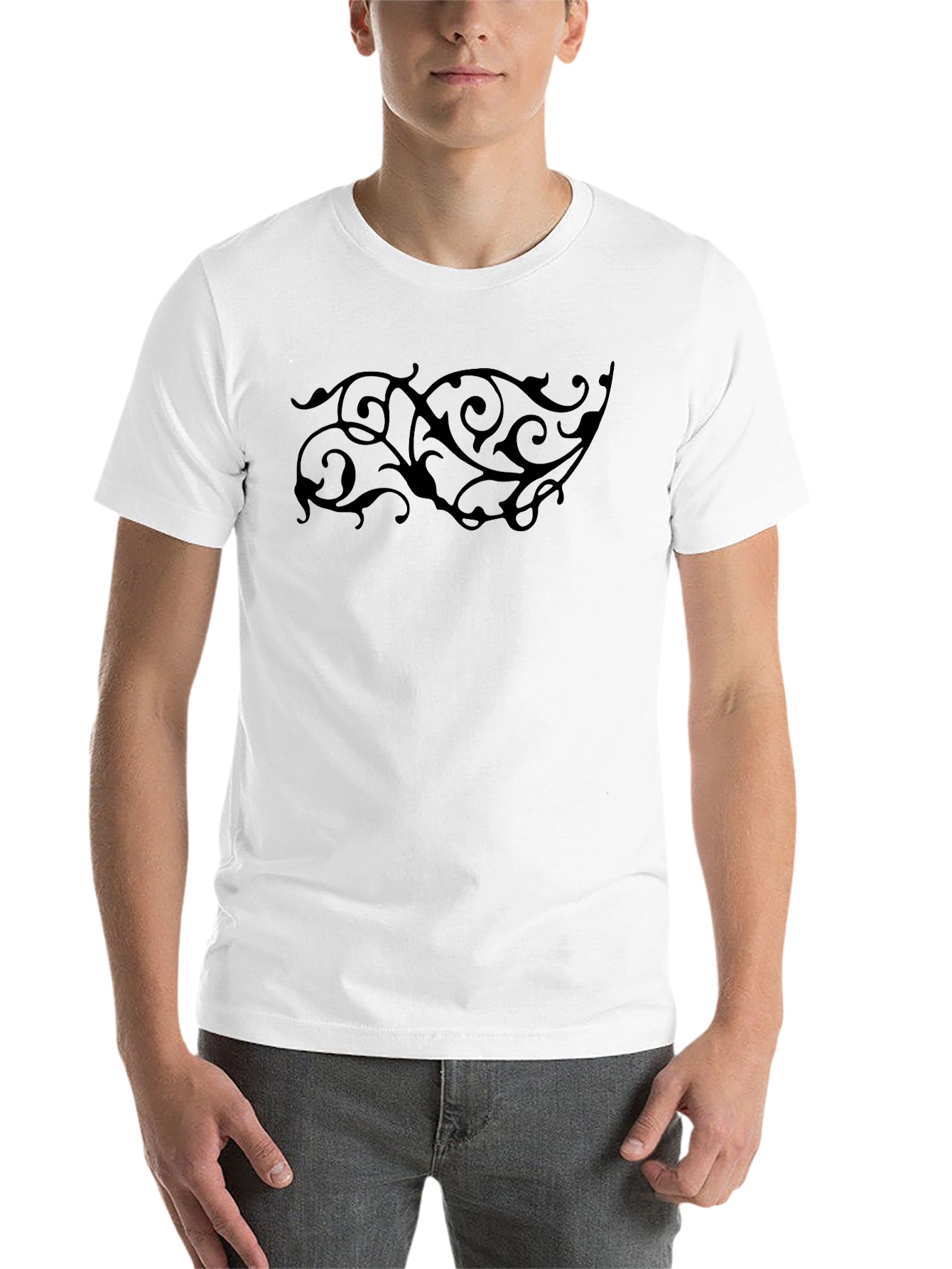 Black Graphic Tee - Elegant Swirl Design