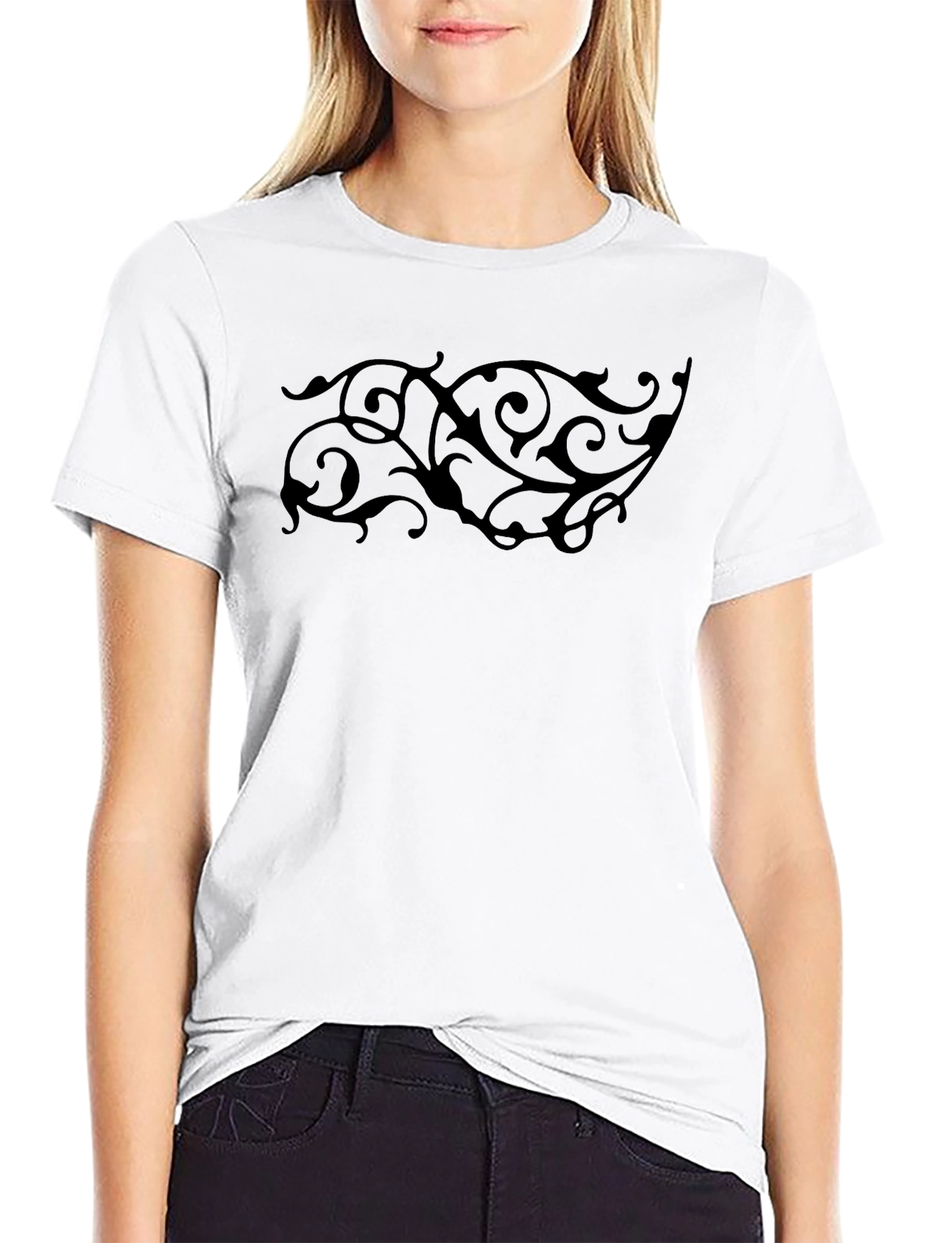 Black Graphic Tee - Elegant Swirl Design
