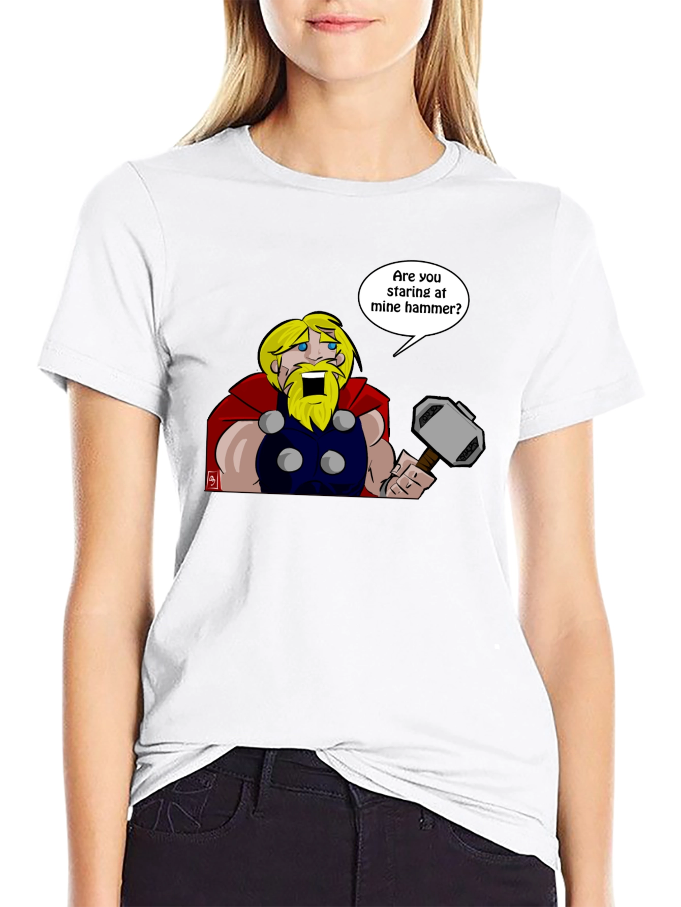 Thor Hammer Graphic T-Shirt - Funny Comic Style