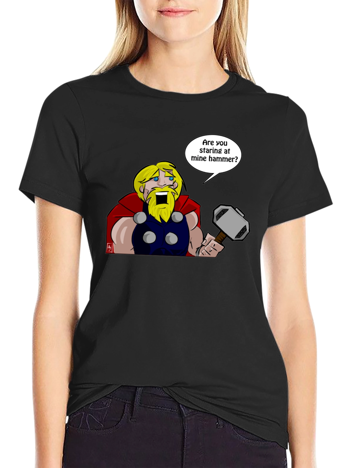 Thor Hammer Graphic T-Shirt - Funny Comic Style
