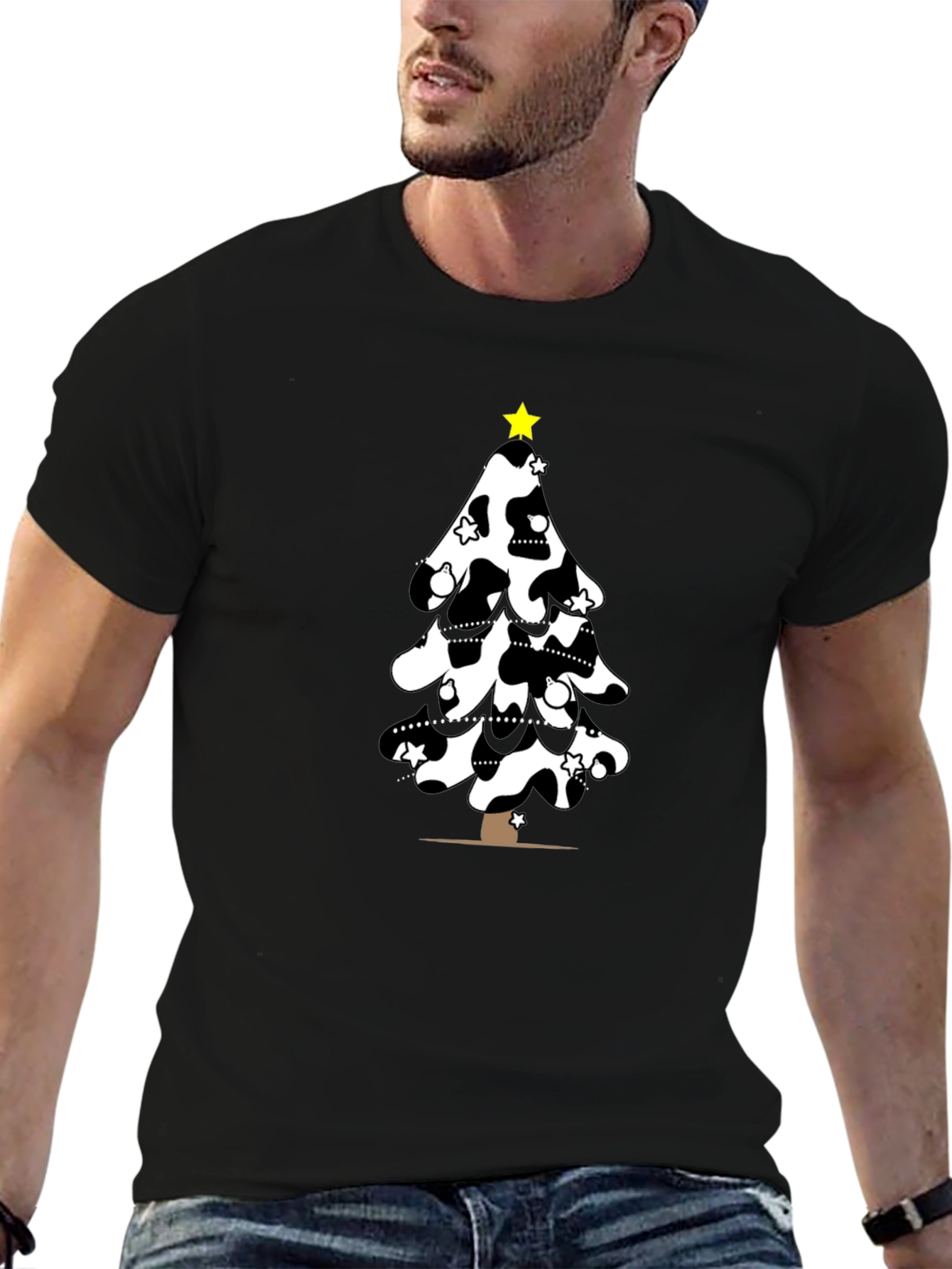 Festive Cow Print Christmas Tree T-Shirt