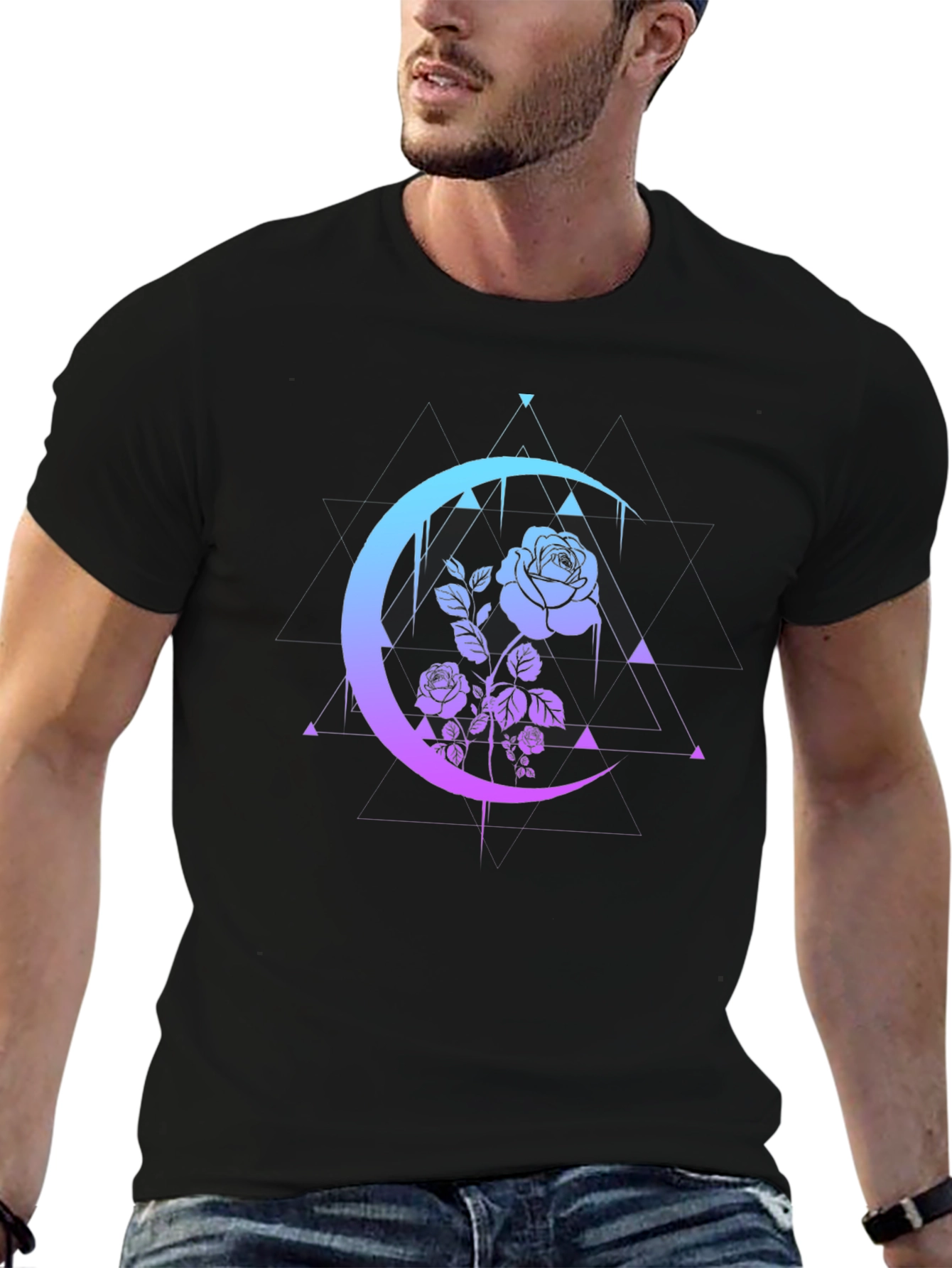 Mystic Rose Moon Graphic Tee - Black