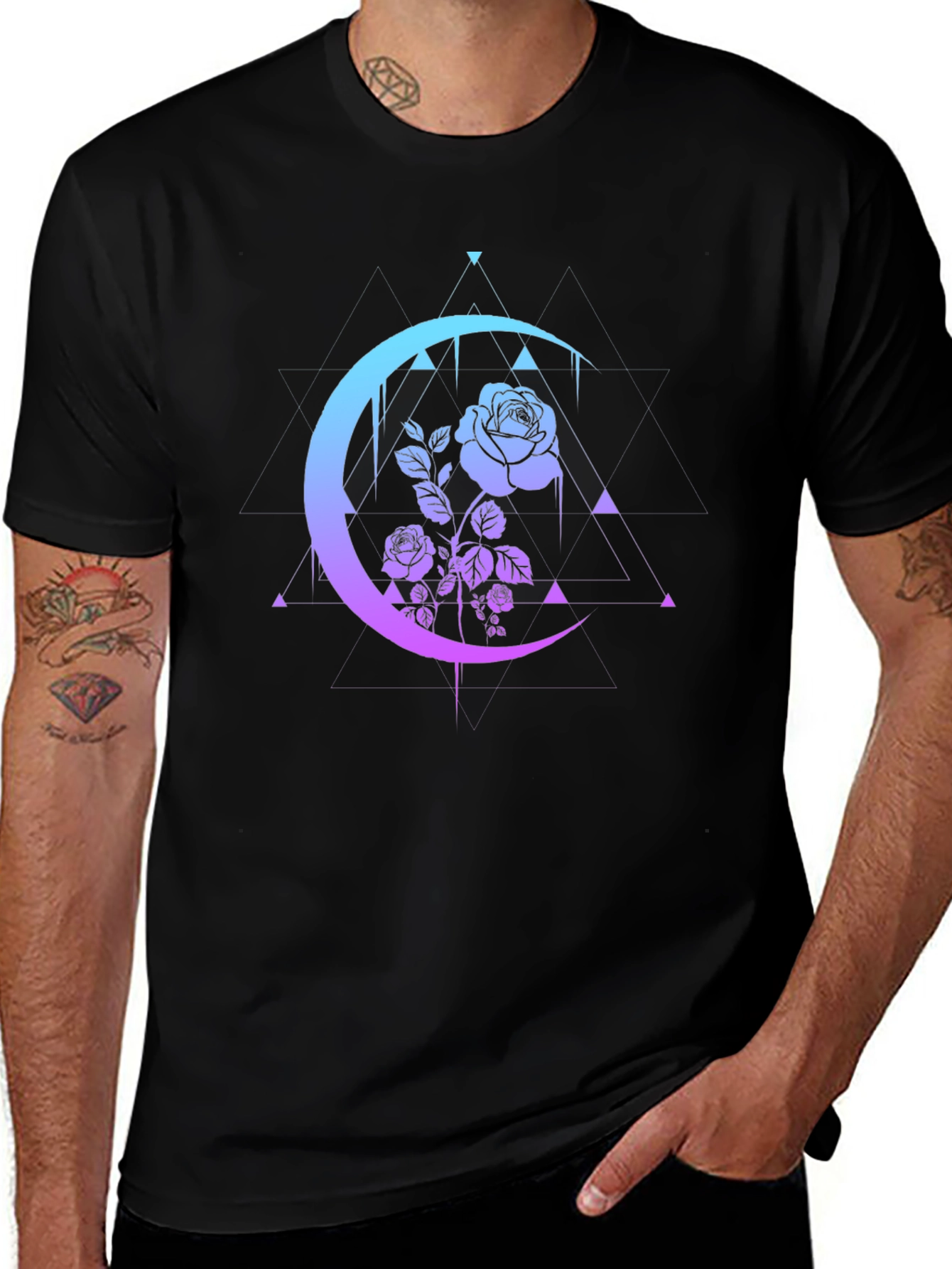 Mystic Rose Moon Graphic Tee - Black
