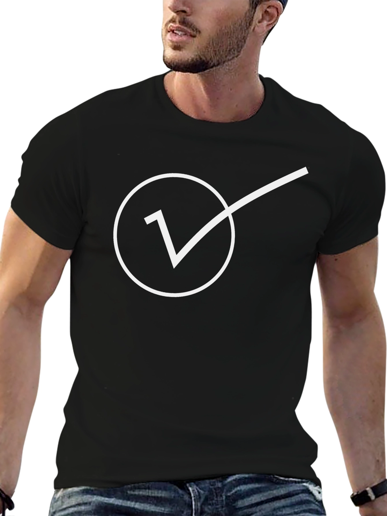 Minimalist Check Mark Graphic Tee - Black