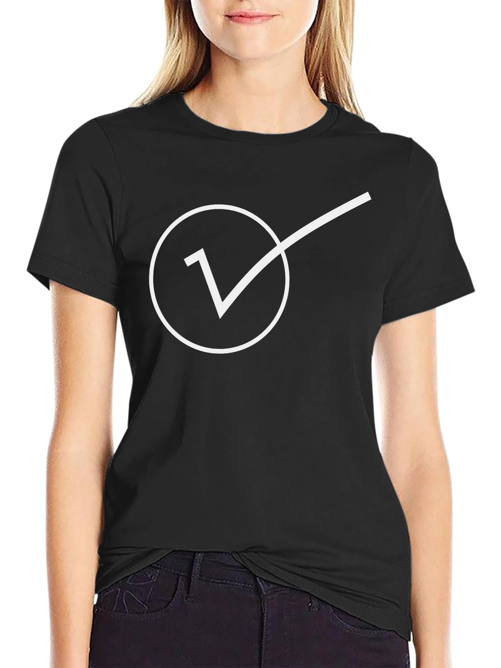 Minimalist Check Mark Graphic Tee - Black