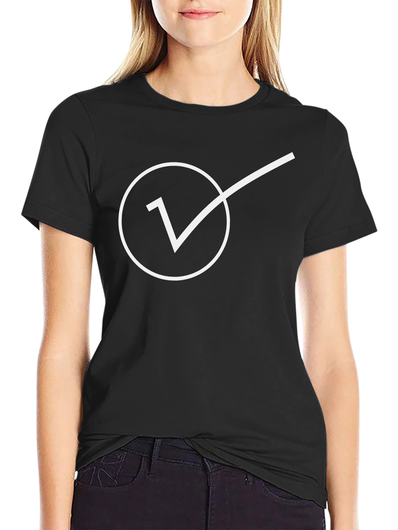 Minimalist Check Mark Graphic Tee - Black
