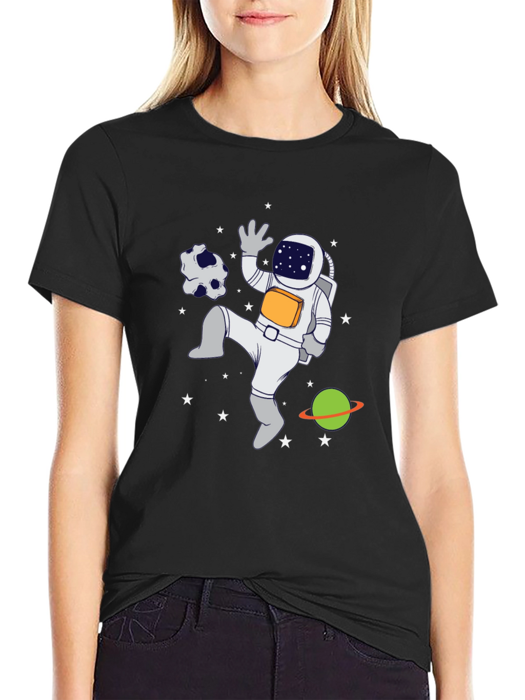 Astronaut in Space Graphic T-Shirt - Black Crew Neck