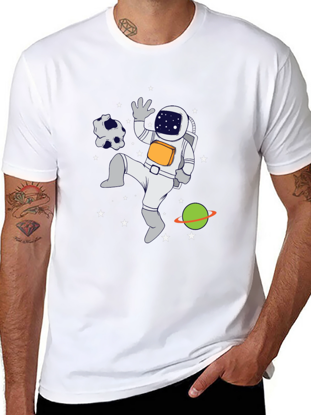Astronaut in Space Graphic T-Shirt - Black Crew Neck