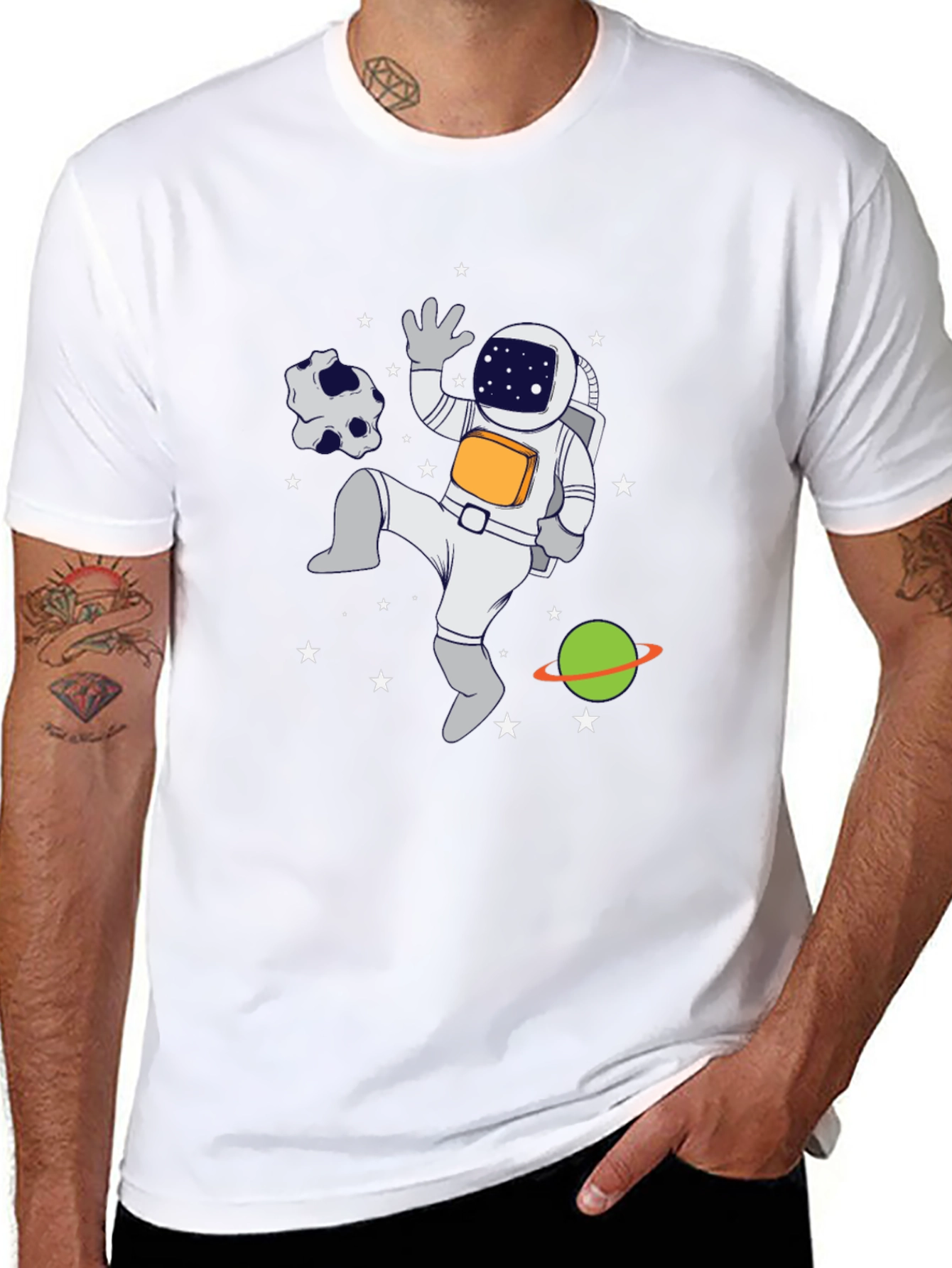 Astronaut in Space Graphic T-Shirt - Black Crew Neck