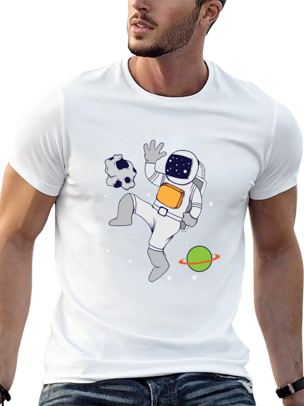 Astronaut in Space Graphic T-Shirt - Black Crew Neck