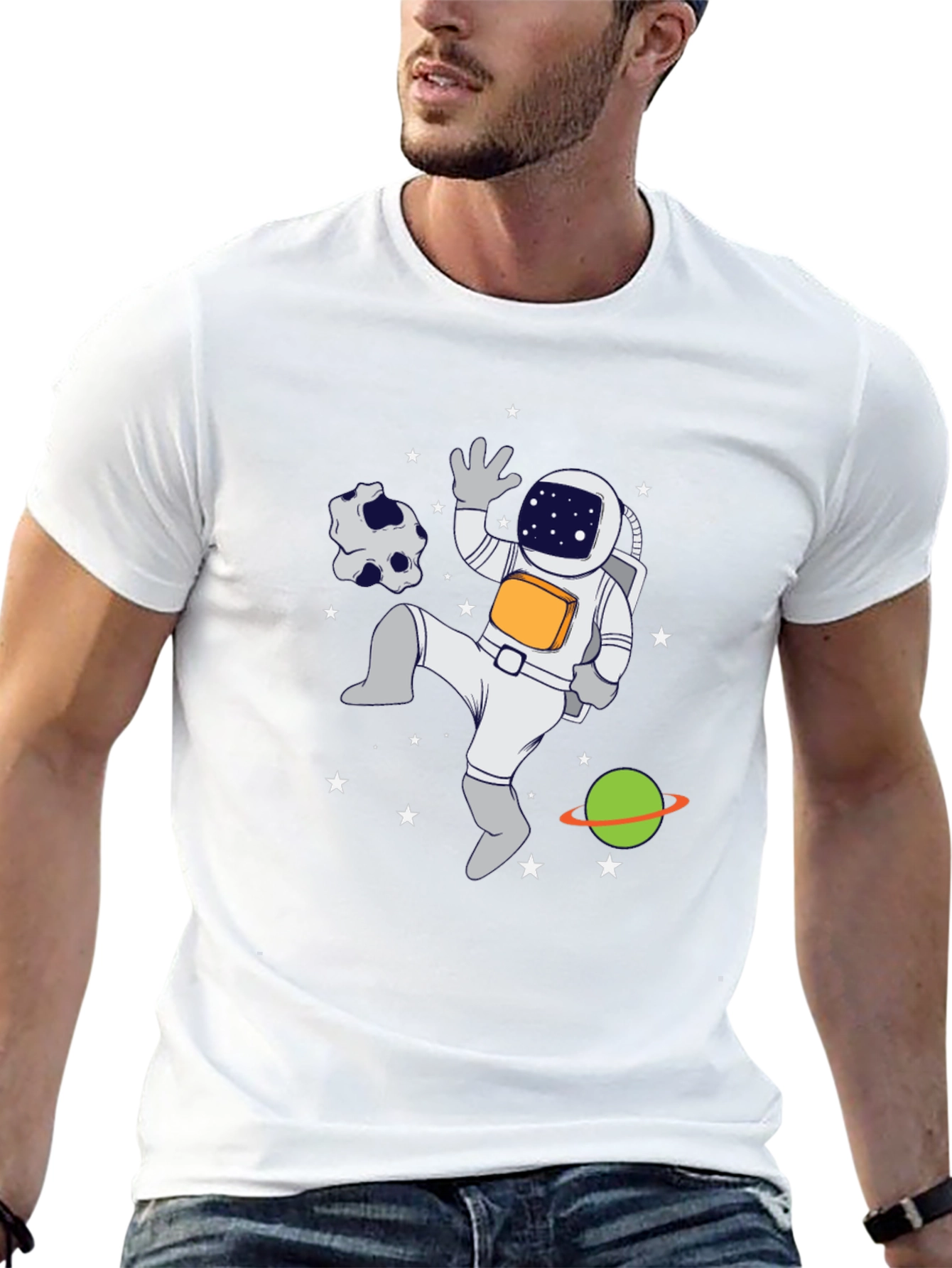 Astronaut in Space Graphic T-Shirt - Black Crew Neck