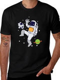 Astronaut in Space Graphic T-Shirt - Black Crew Neck