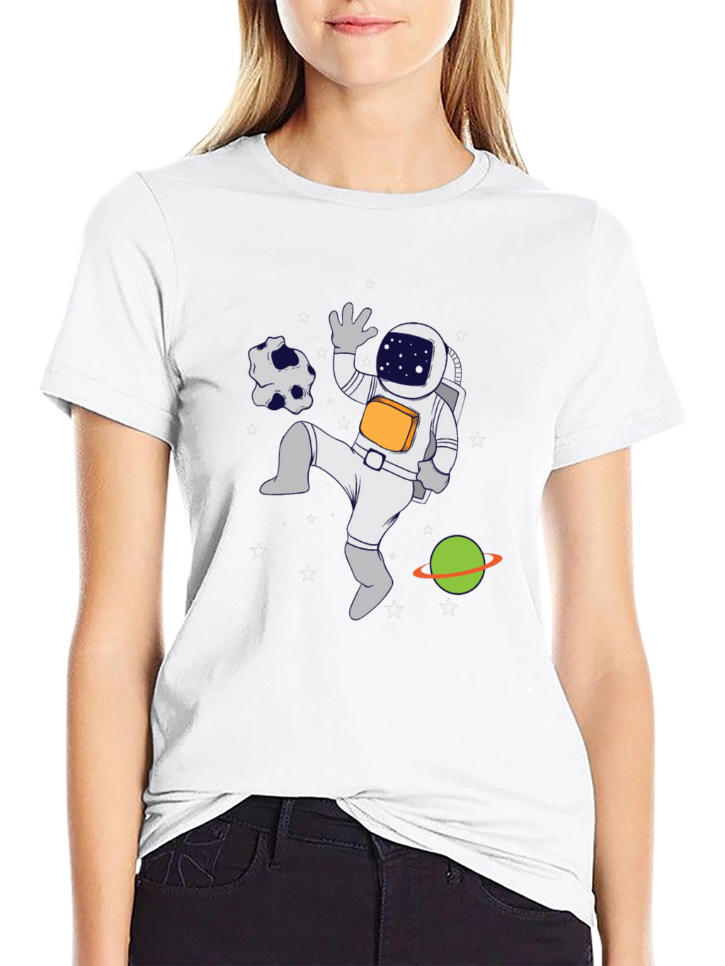Astronaut in Space Graphic T-Shirt - Black Crew Neck