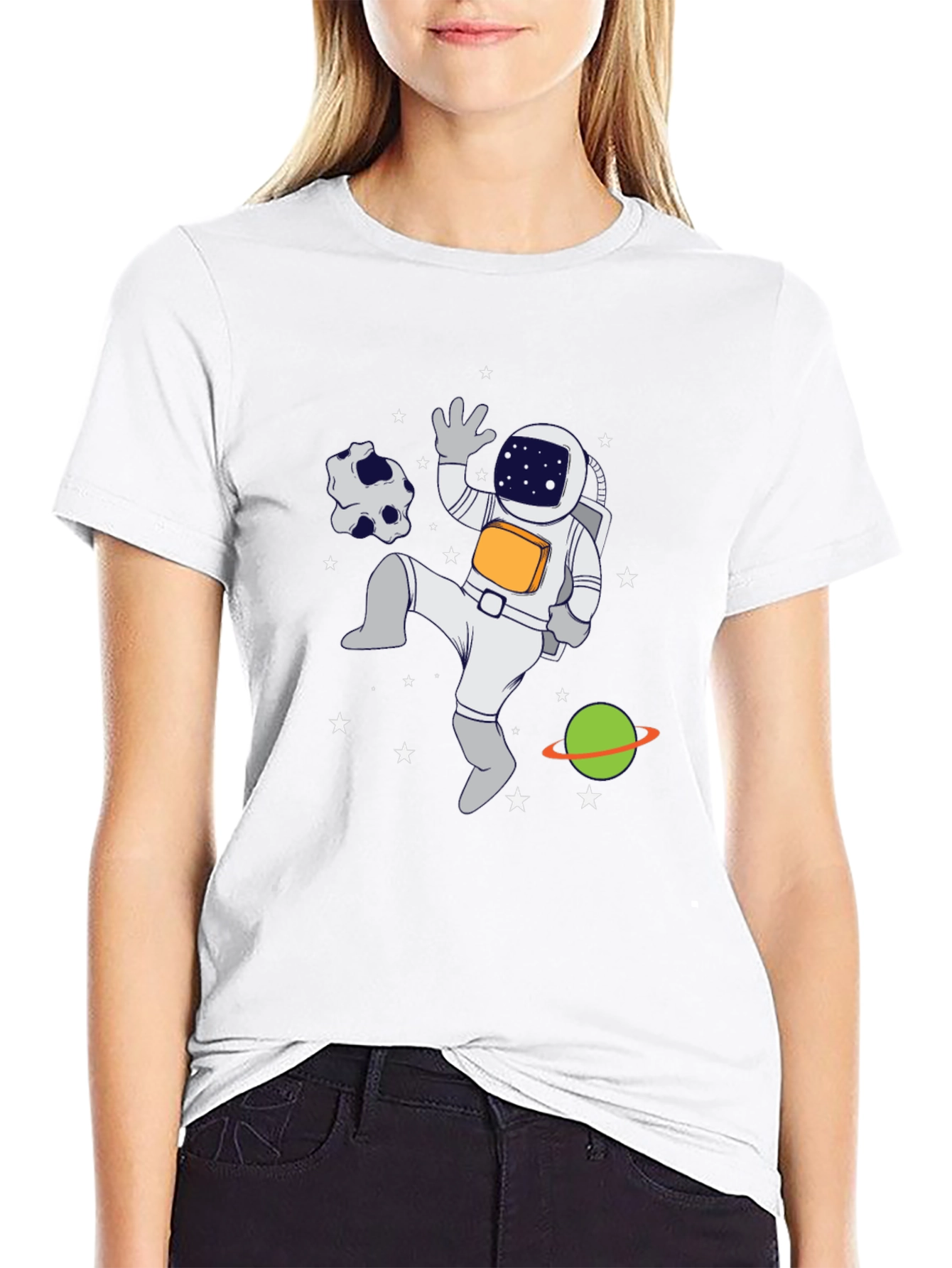Astronaut in Space Graphic T-Shirt - Black Crew Neck
