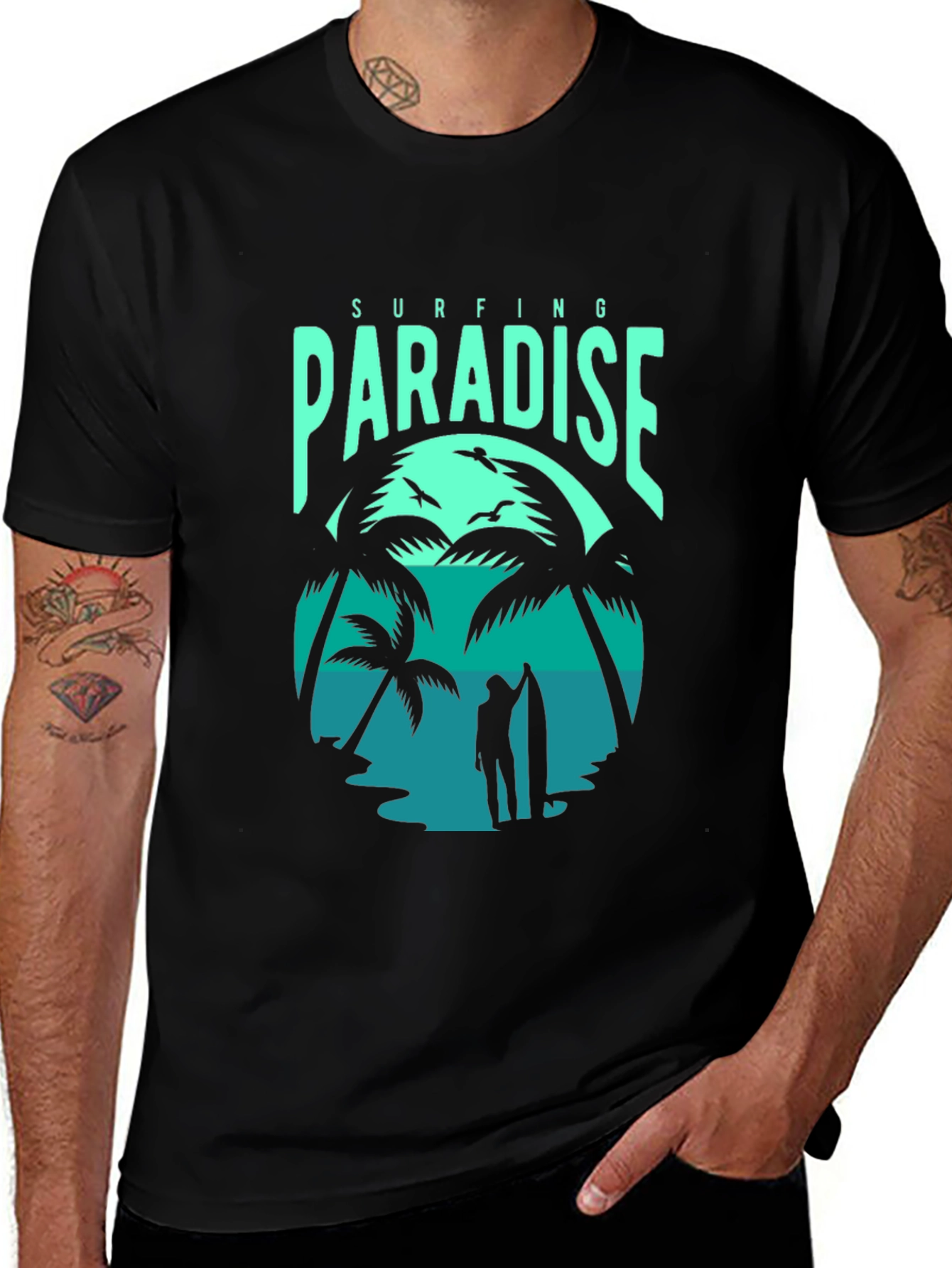 Surfing Paradise Graphic Tee - Black