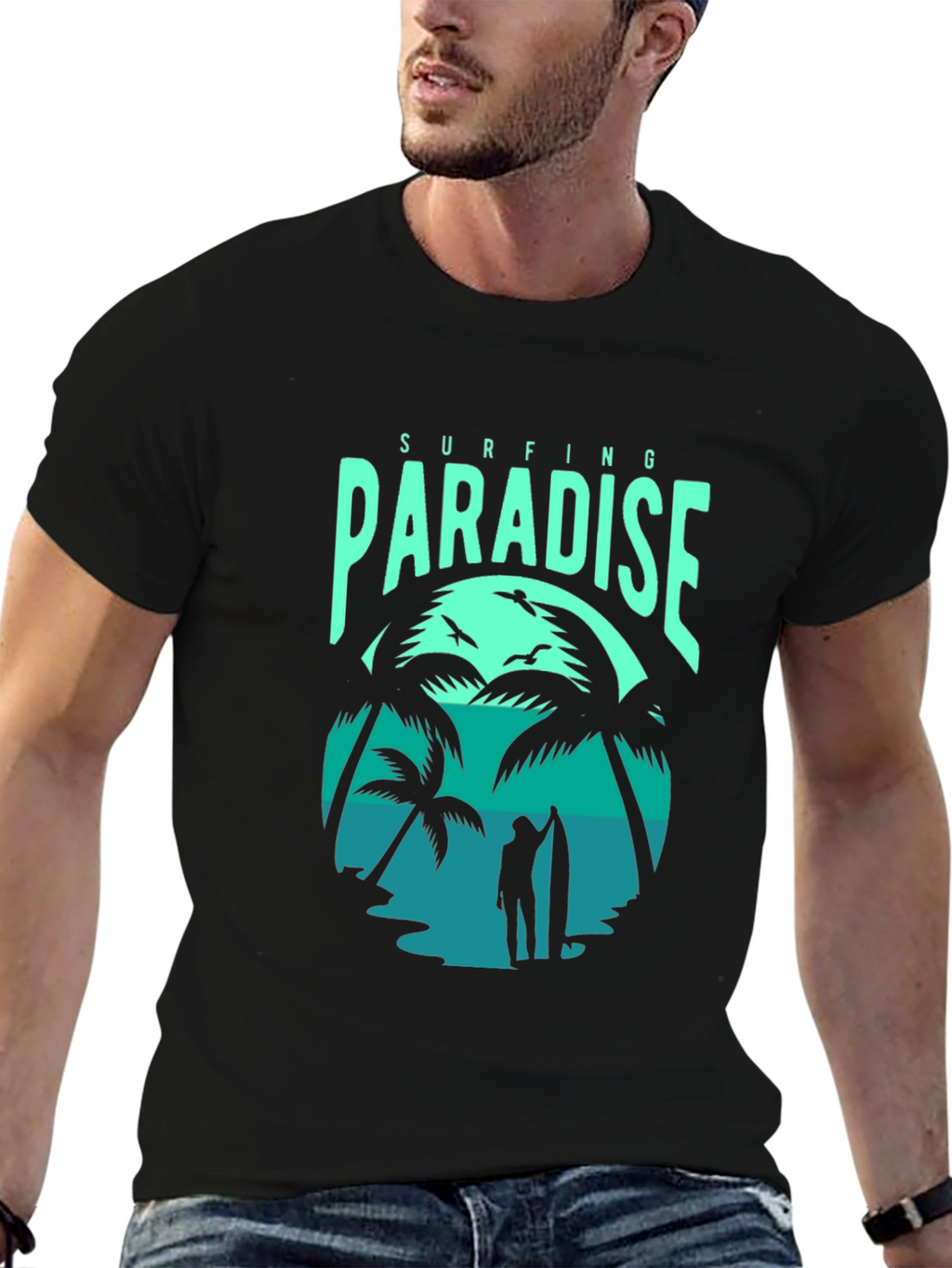 Surfing Paradise Graphic Tee - Black