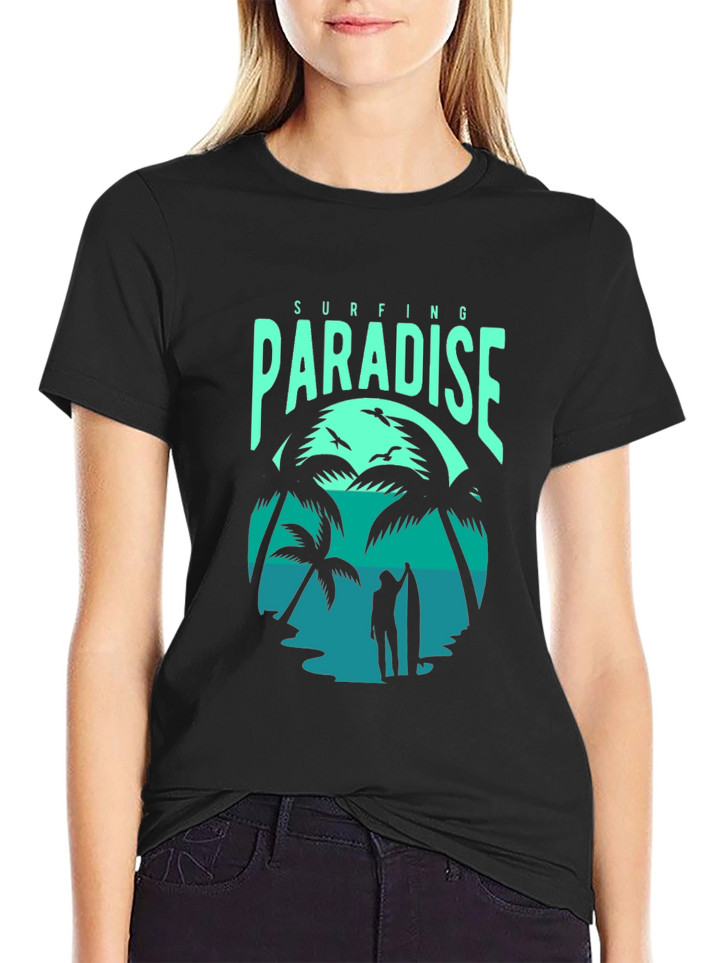 Surfing Paradise Graphic Tee - Black