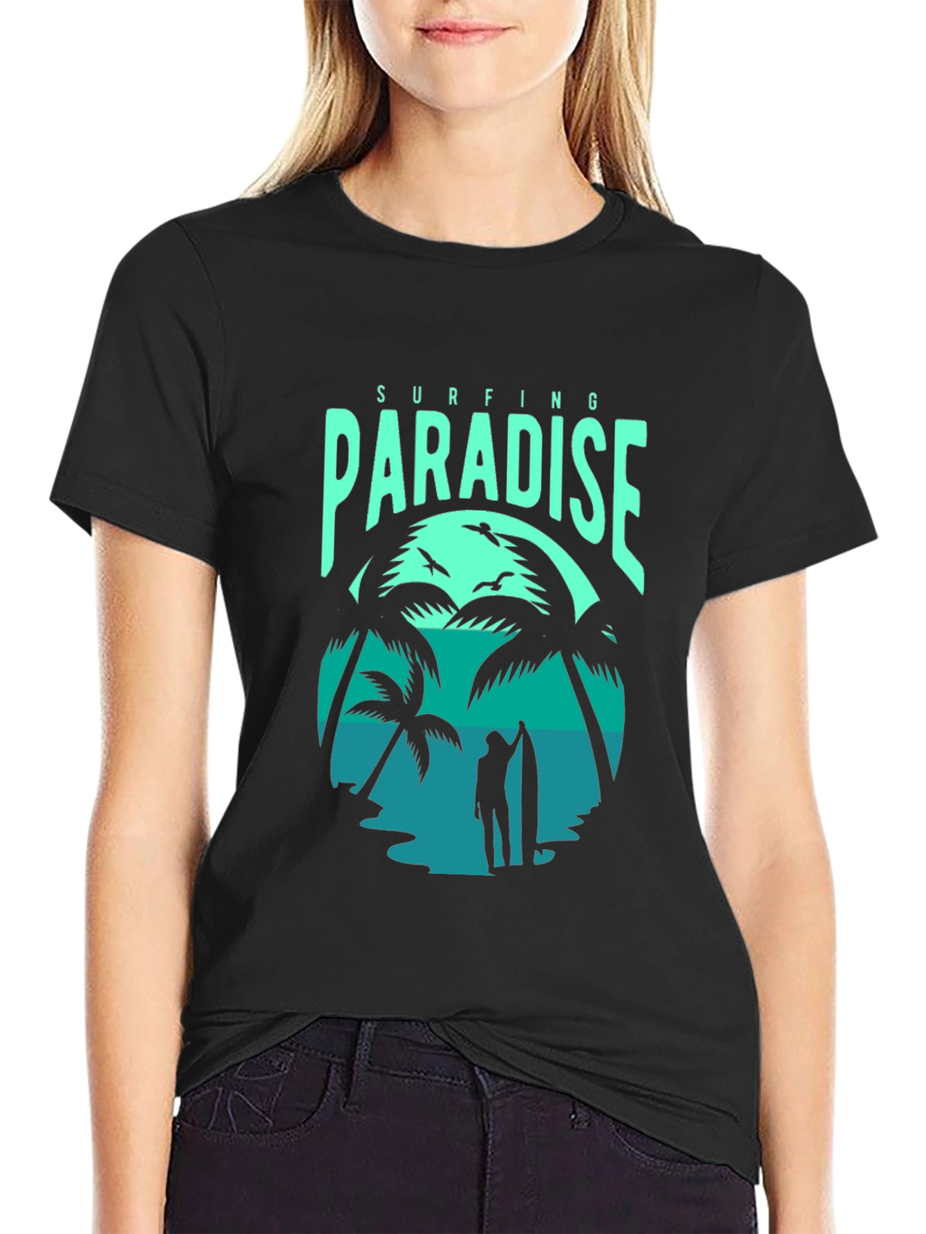 Surfing Paradise Graphic Tee - Black