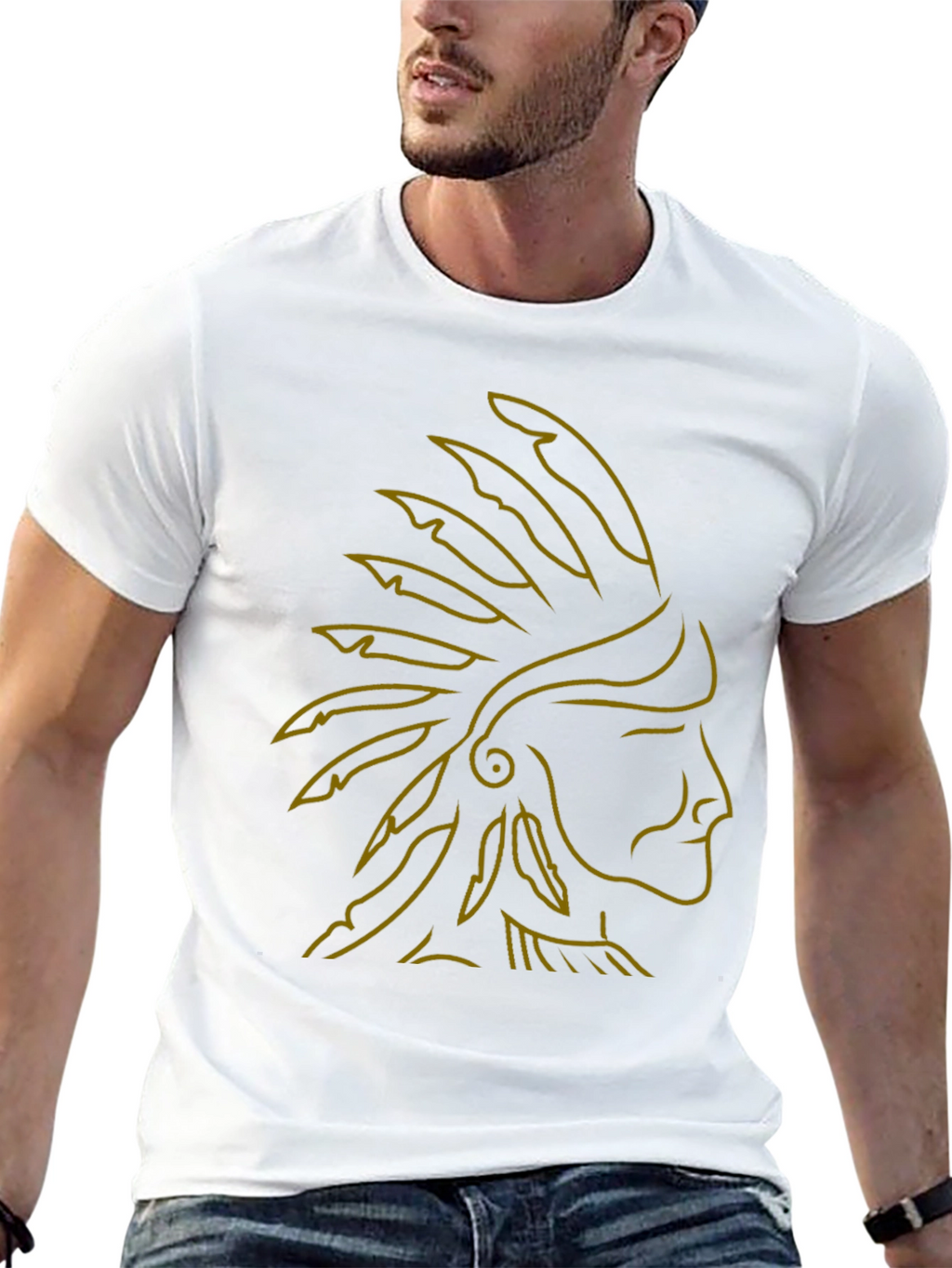 Native American Chief Headdress Graphic Tee - Black