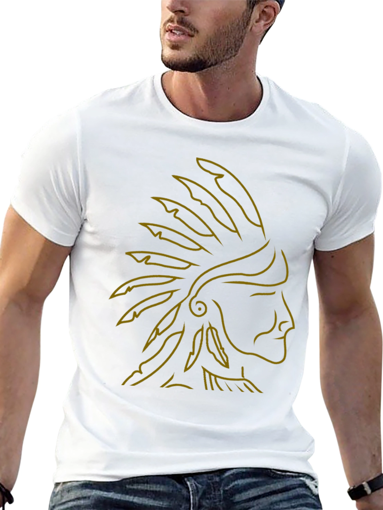 Native American Chief Headdress Graphic Tee - Black