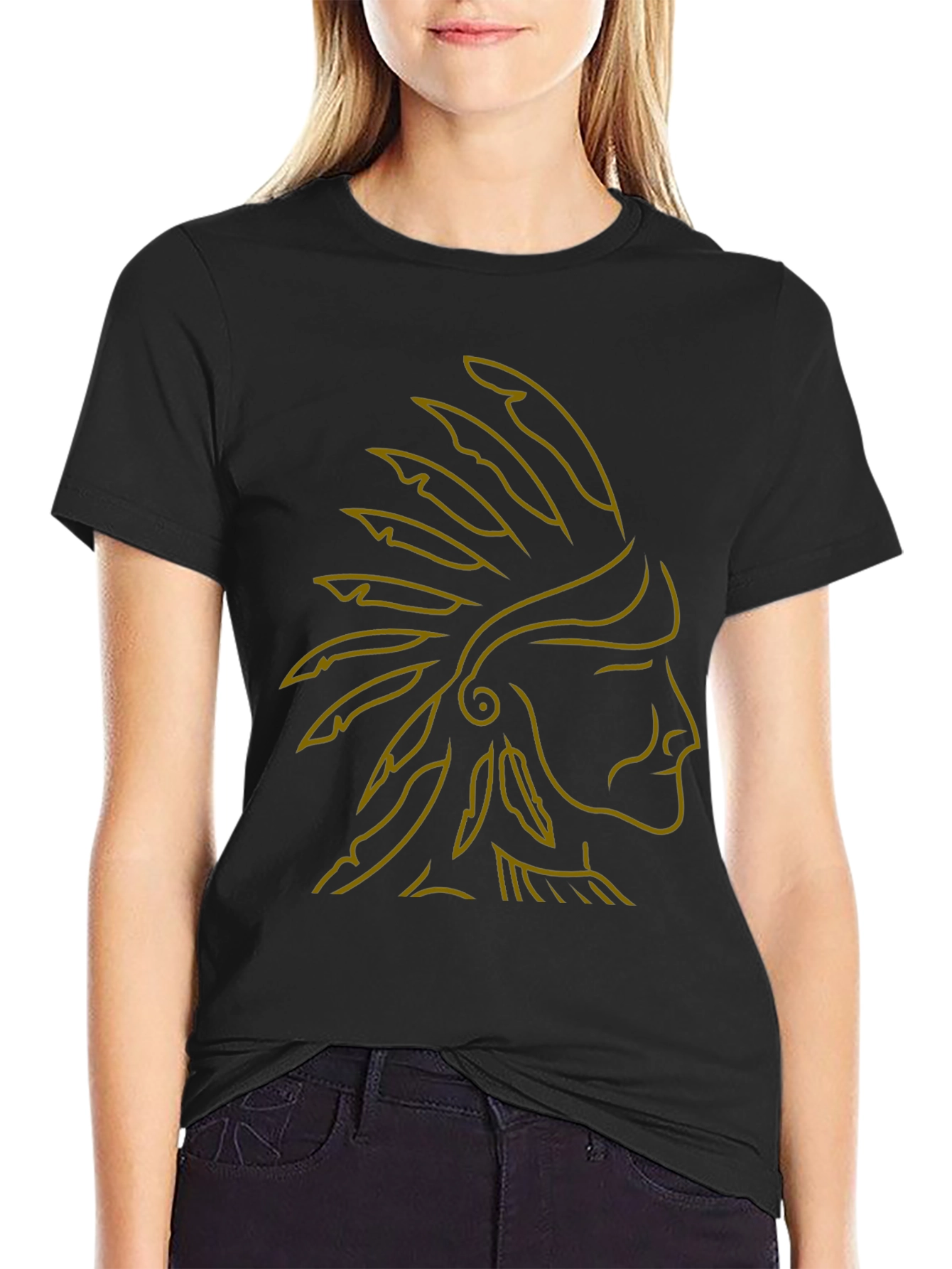 Native American Chief Headdress Graphic Tee - Black