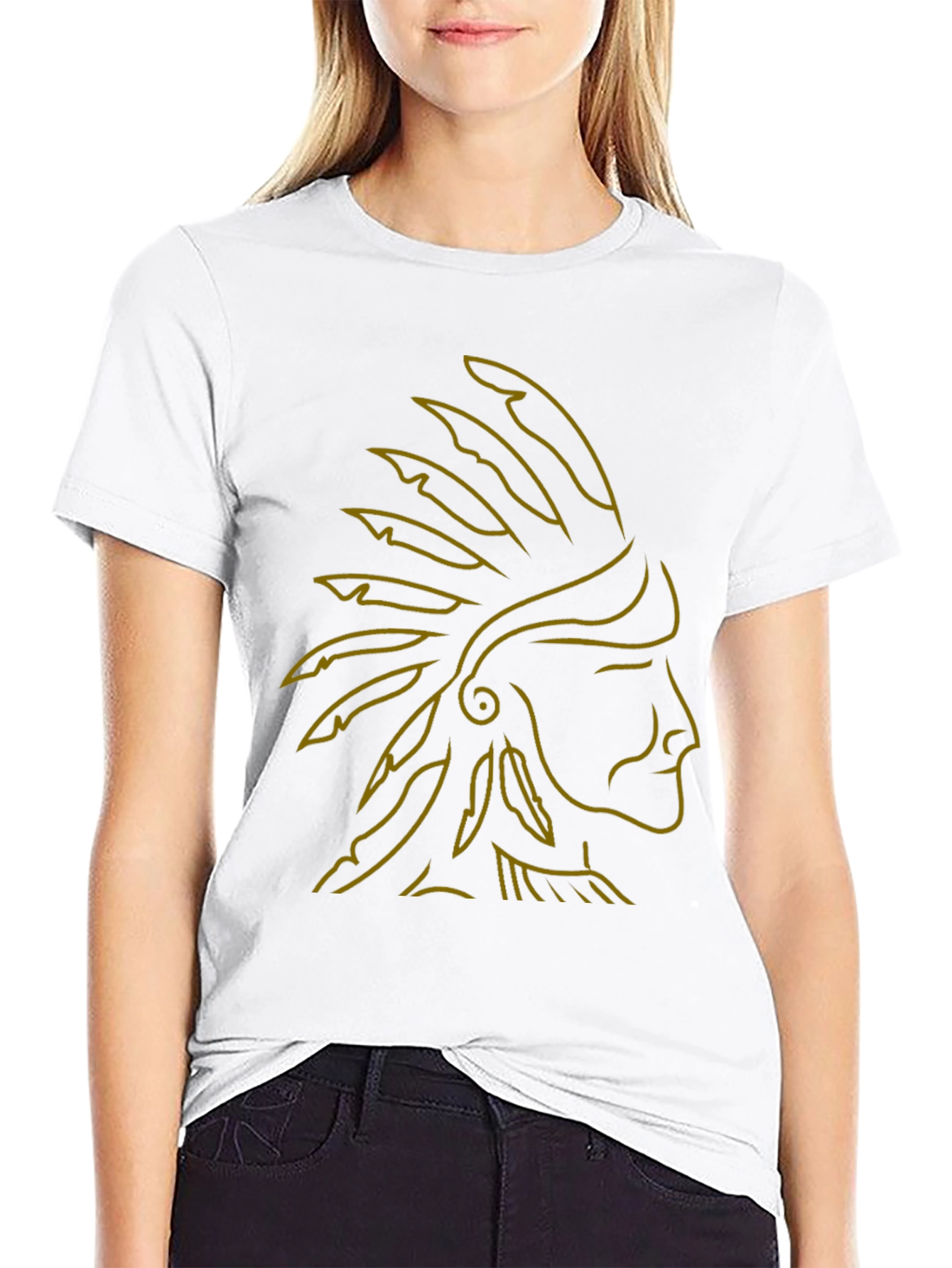 Native American Chief Headdress Graphic Tee - Black
