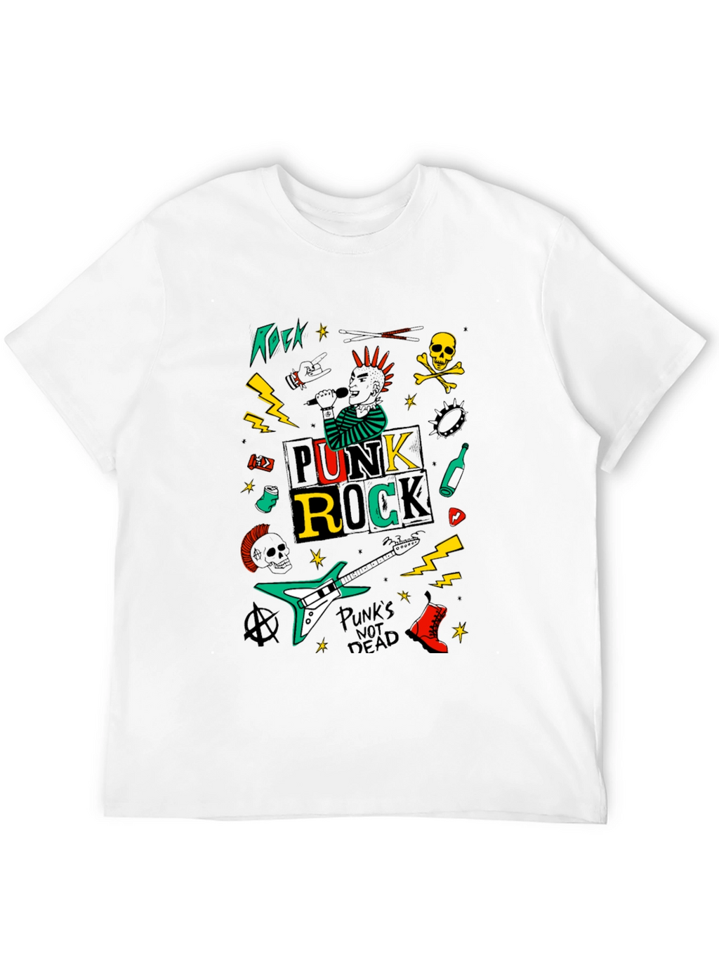 Punk Rock Graphic Tee - Black Cotton T-Shirt