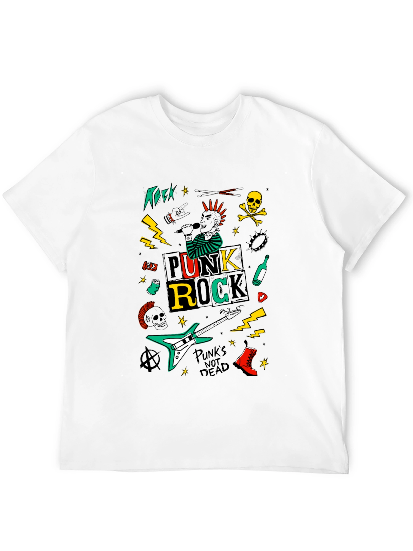 Punk Rock Graphic Tee - Black Cotton T-Shirt