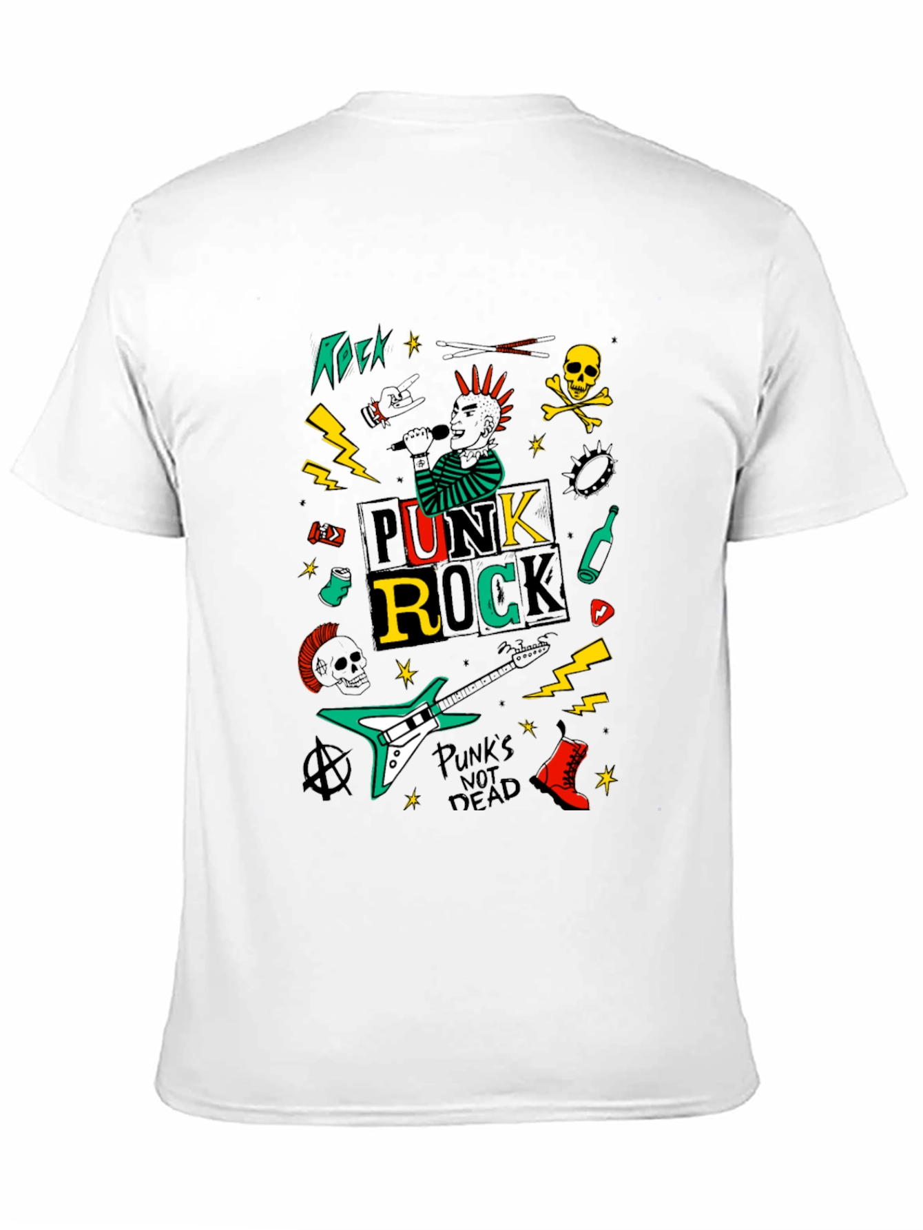 Punk Rock Graphic Tee - Black Cotton T-Shirt