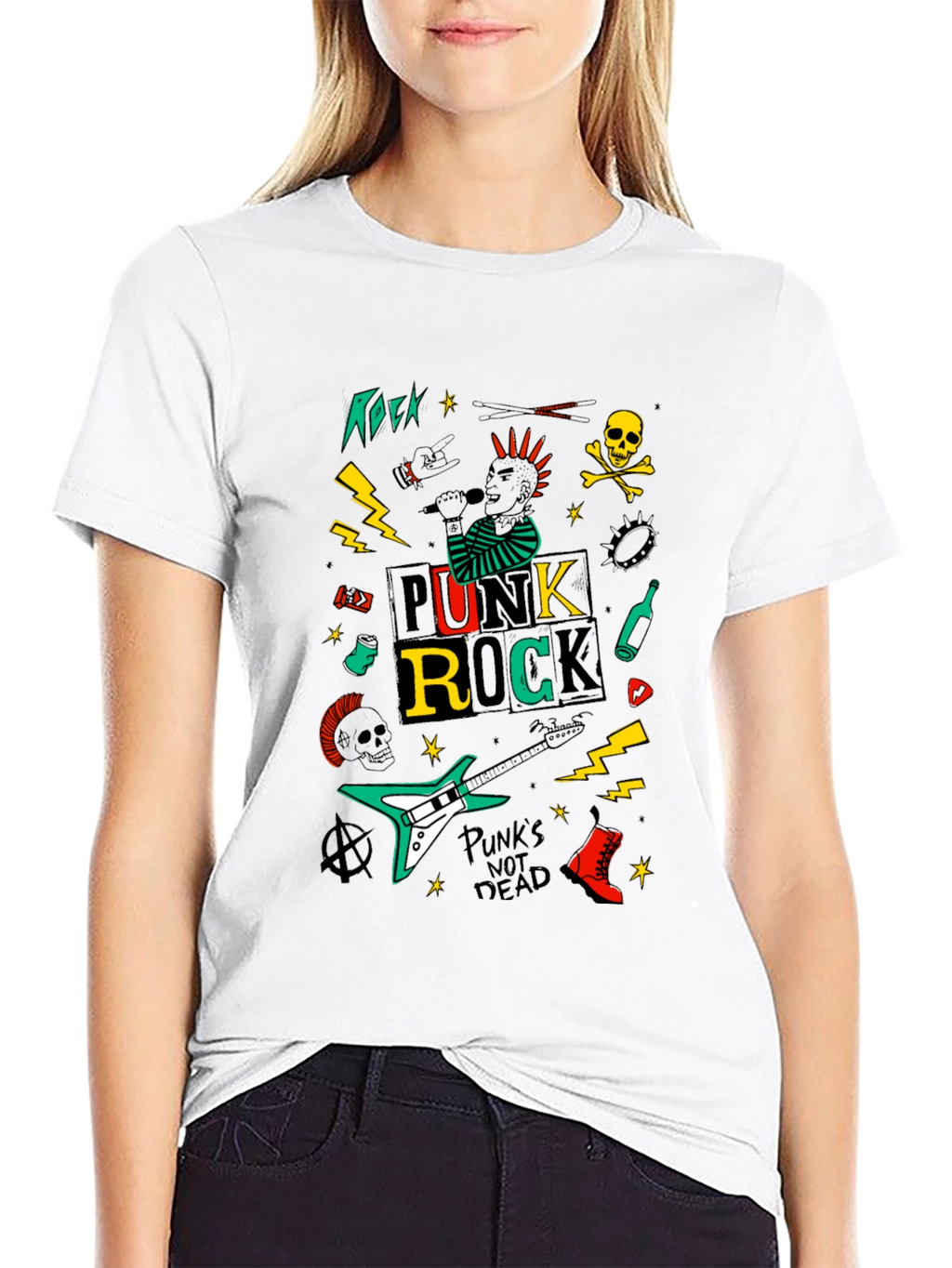 Punk Rock Graphic Tee - Black Cotton T-Shirt
