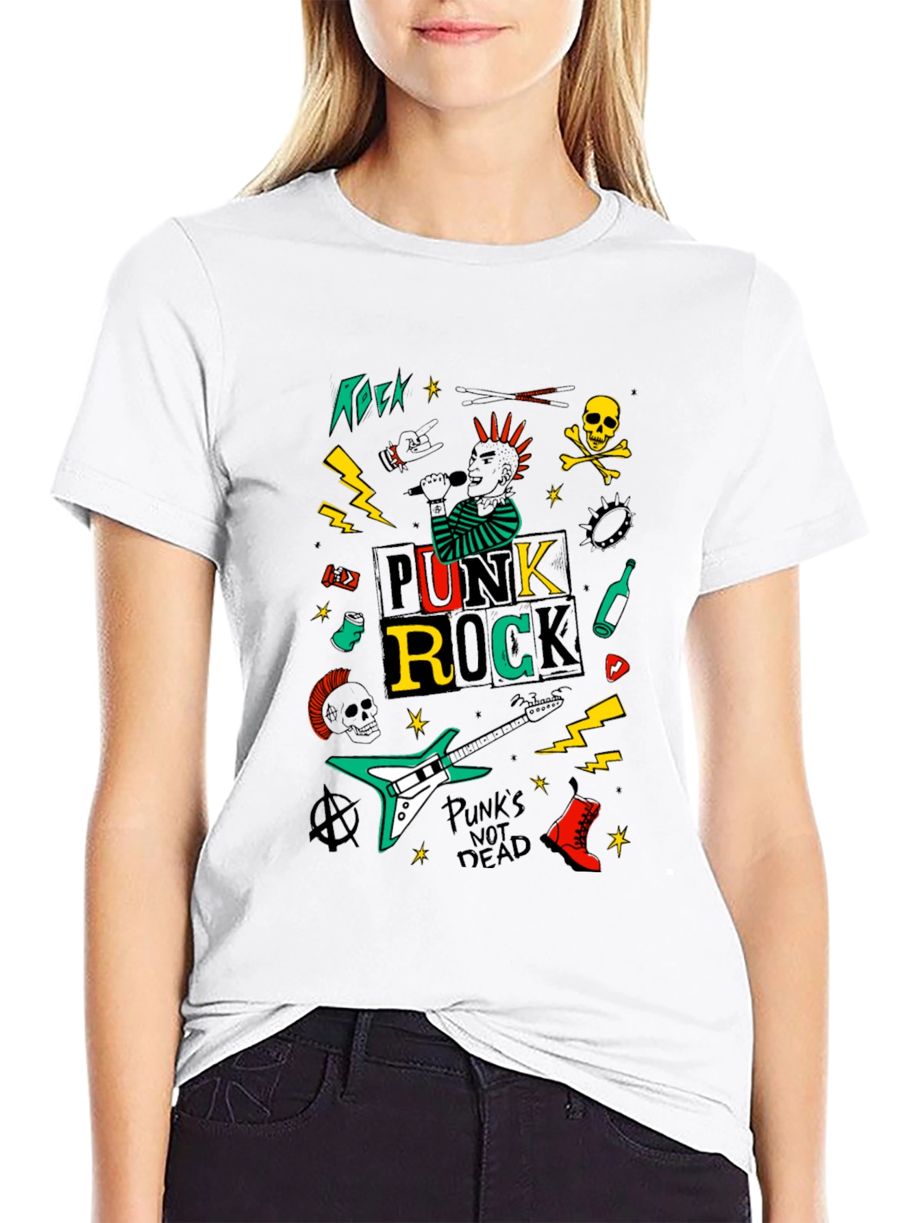 Punk Rock Graphic Tee - Black Cotton T-Shirt