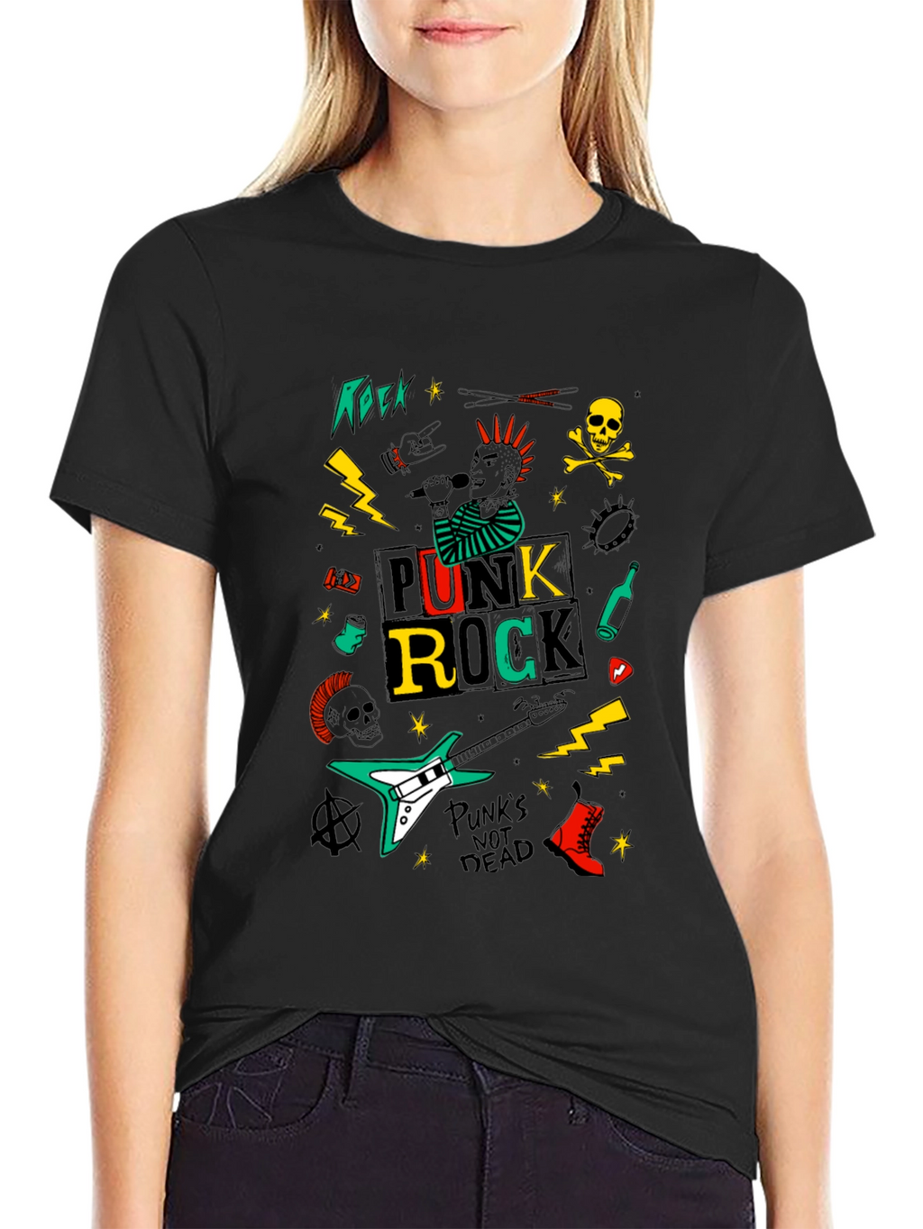 Punk Rock Graphic Tee - Black Cotton T-Shirt