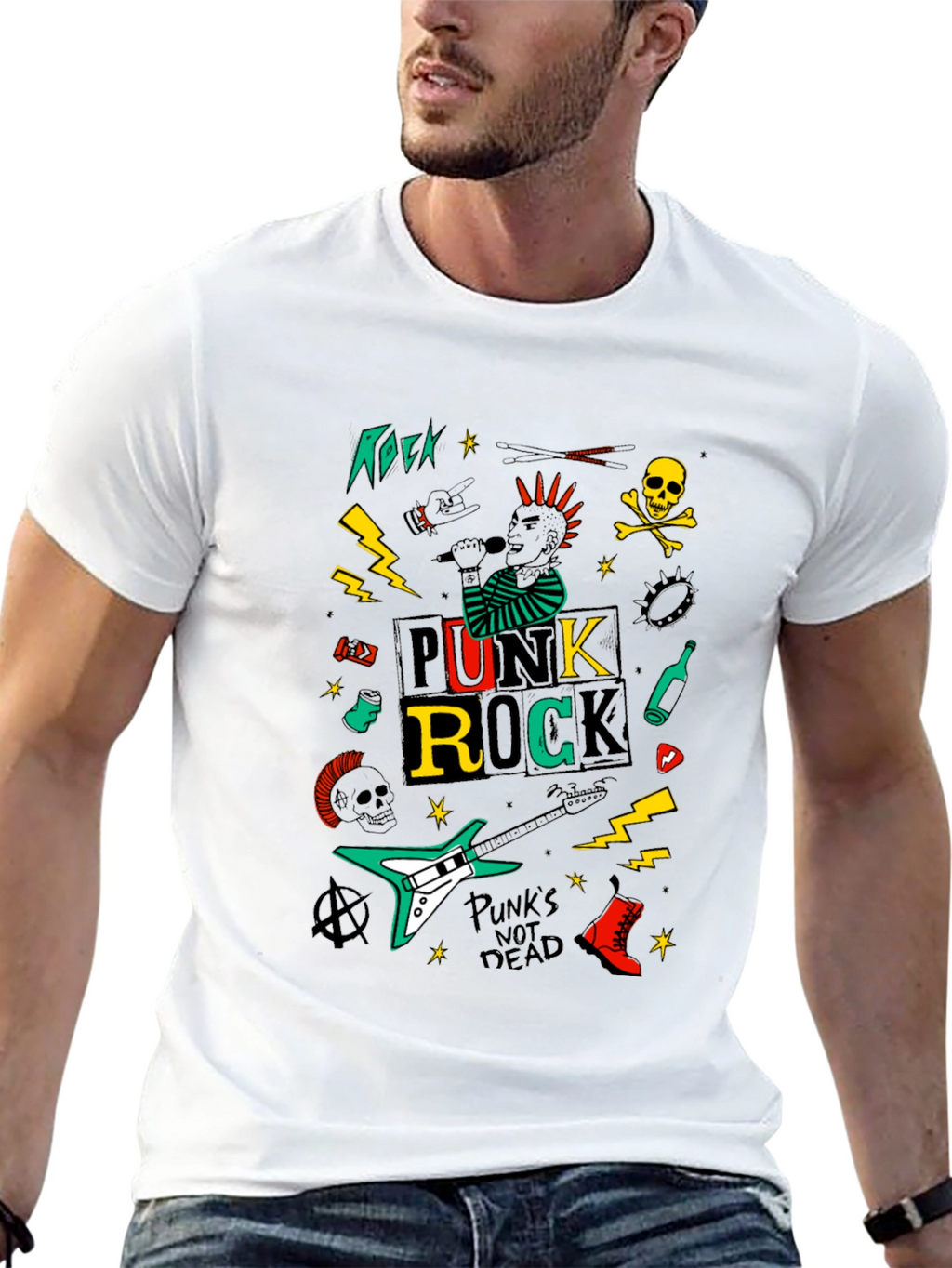 Punk Rock Graphic Tee - Black Cotton T-Shirt