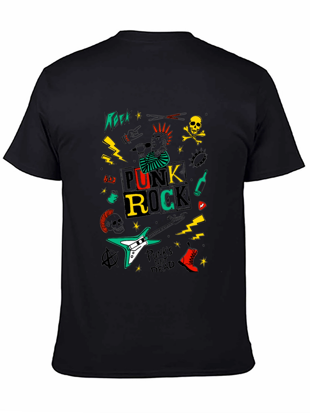 Punk Rock Graphic Tee - Black Cotton T-Shirt