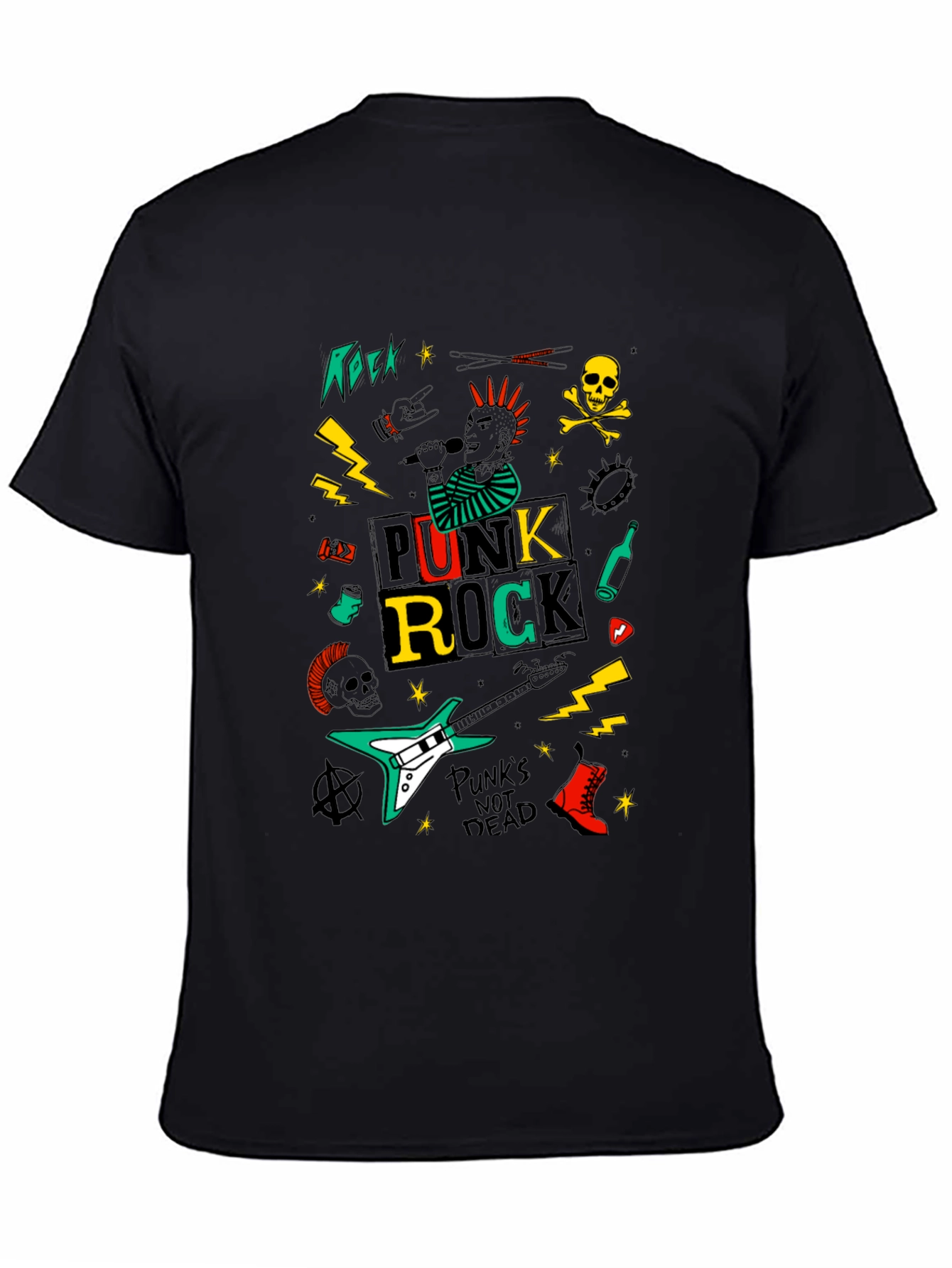 Punk Rock Graphic Tee - Black Cotton T-Shirt