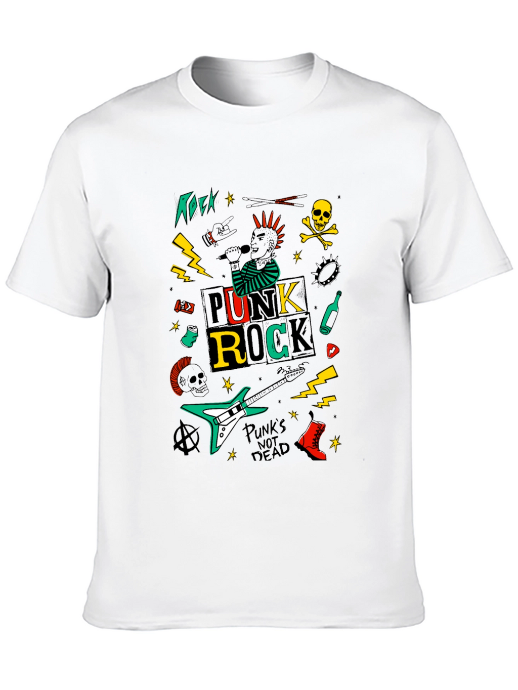 Punk Rock Graphic Tee - Black Cotton T-Shirt