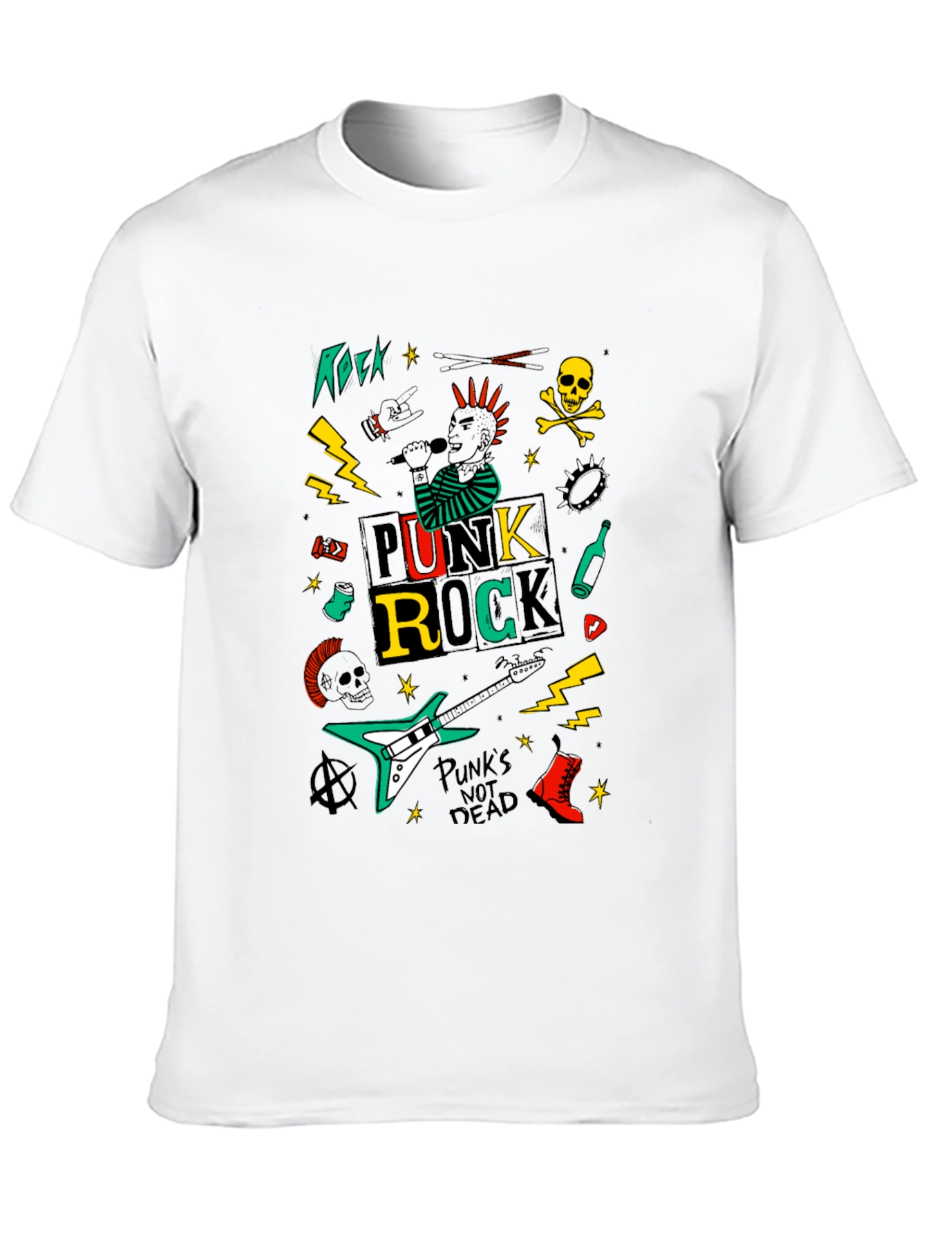 Punk Rock Graphic Tee - Black Cotton T-Shirt